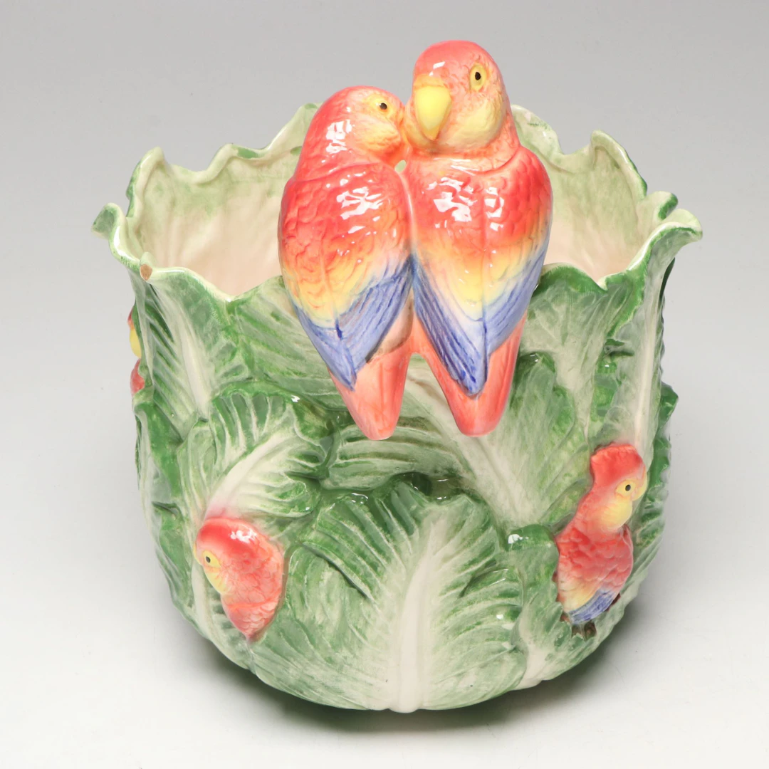 Fitz & Floyd "Jungle" Parrot Ceramic Planter