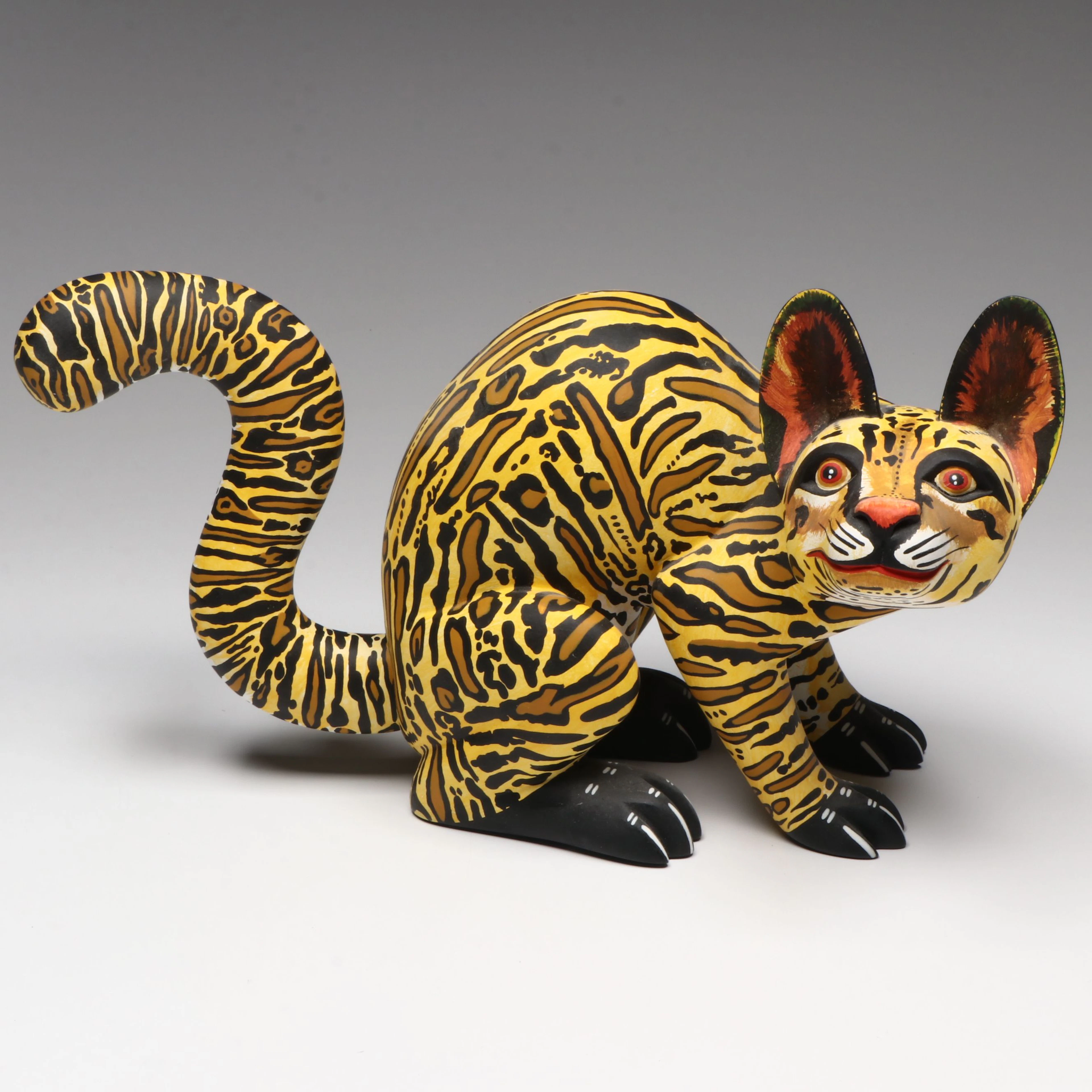 Narciso Gonzalez Ramirez Mexican Folk Art Hand-Carved Wood Alebrije Ocelot