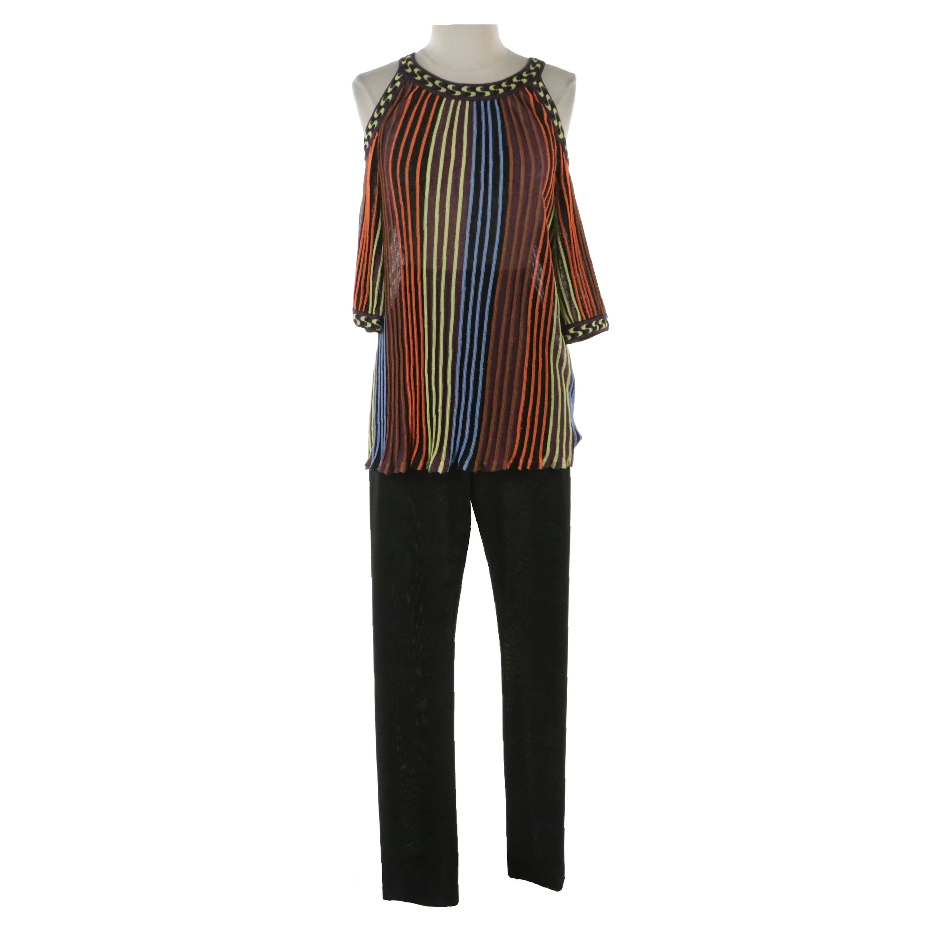 Missoni Multicolor Cold Shoulder Top, Dolce & Gabbana Black Pants, and D&G Belt