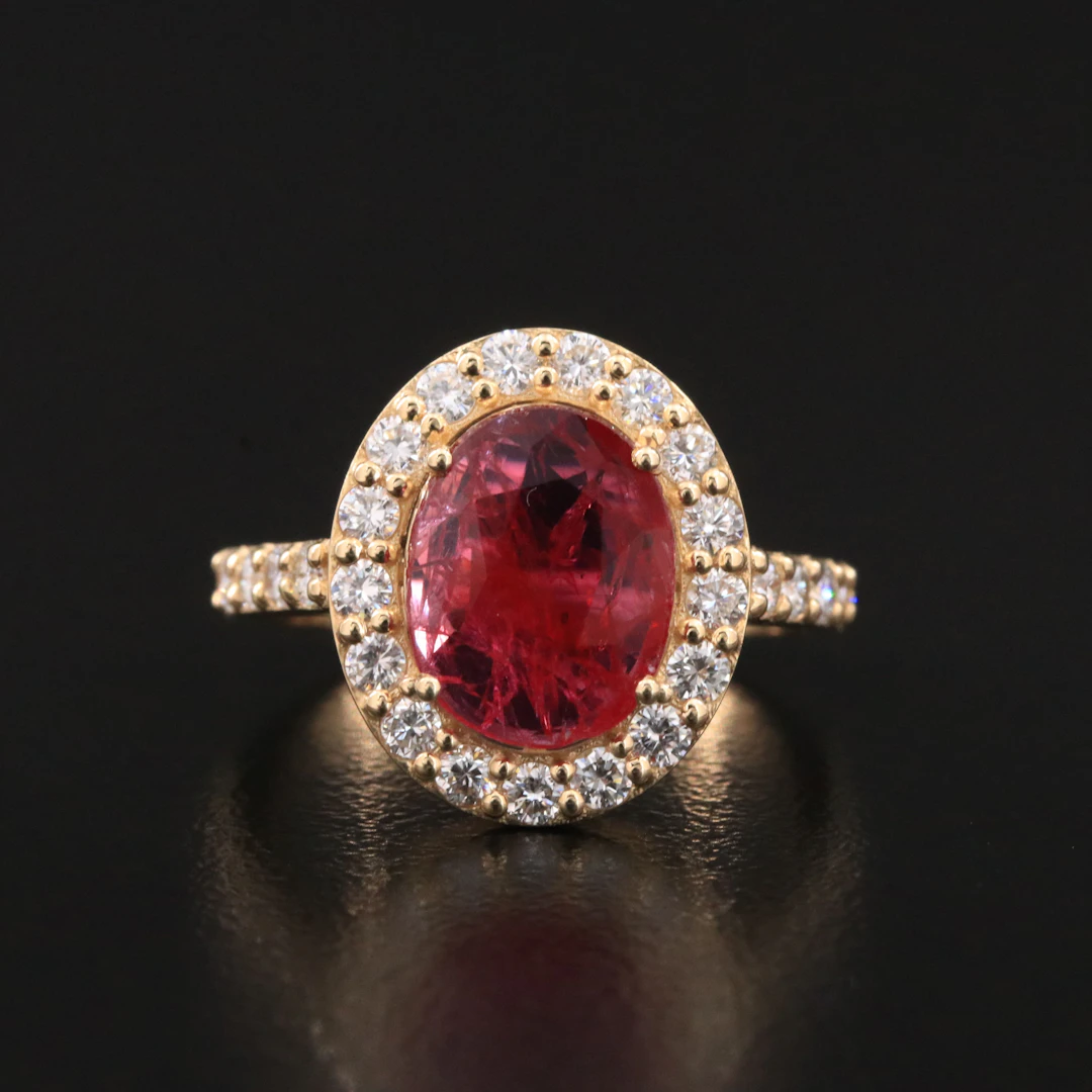 14K 1.61 CT Unheated Mozambique Ruby and Diamond Ring with GIA Report