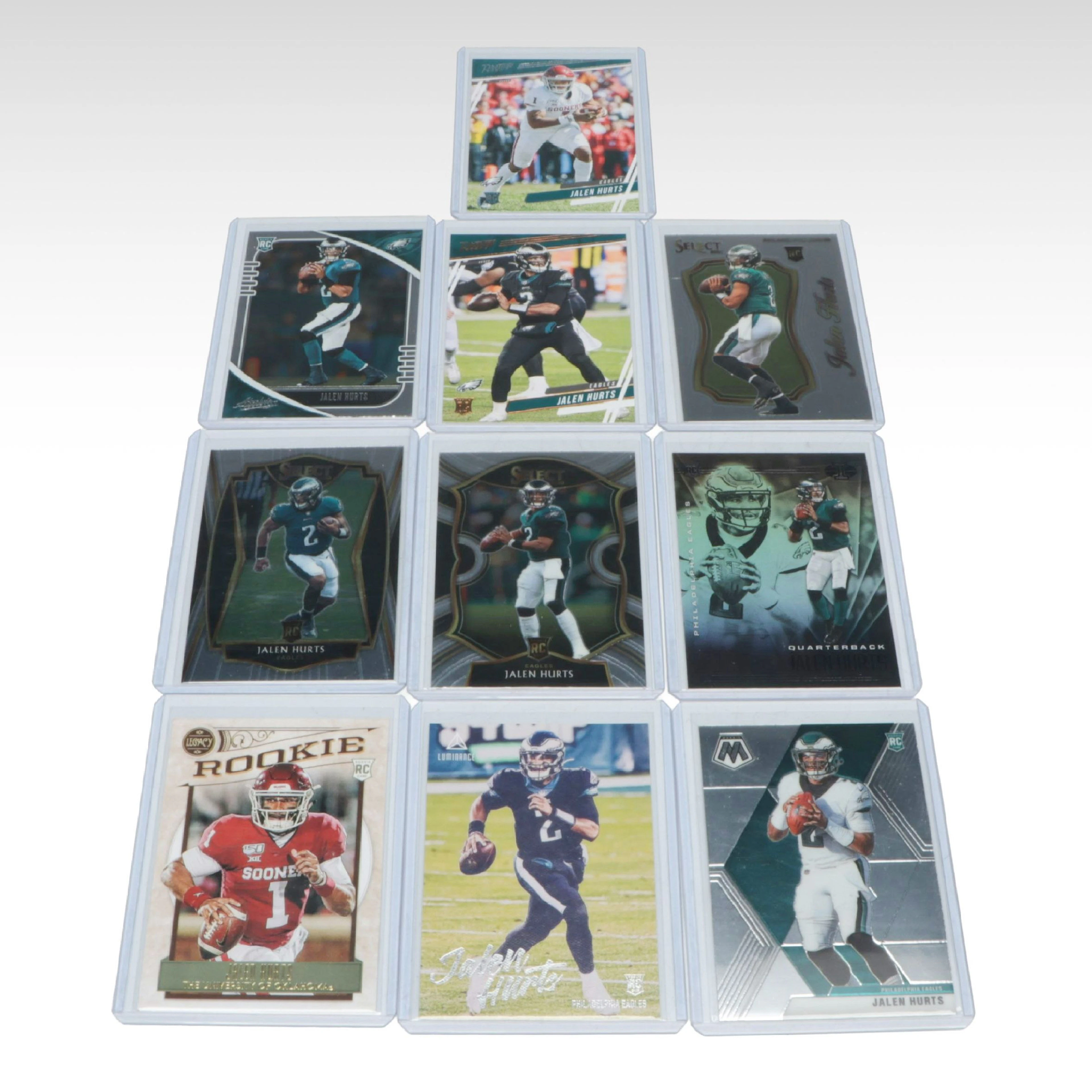 Ten Jalen Hurts Philadelphia Eagles and Oklahoma Rookie Football Cards
