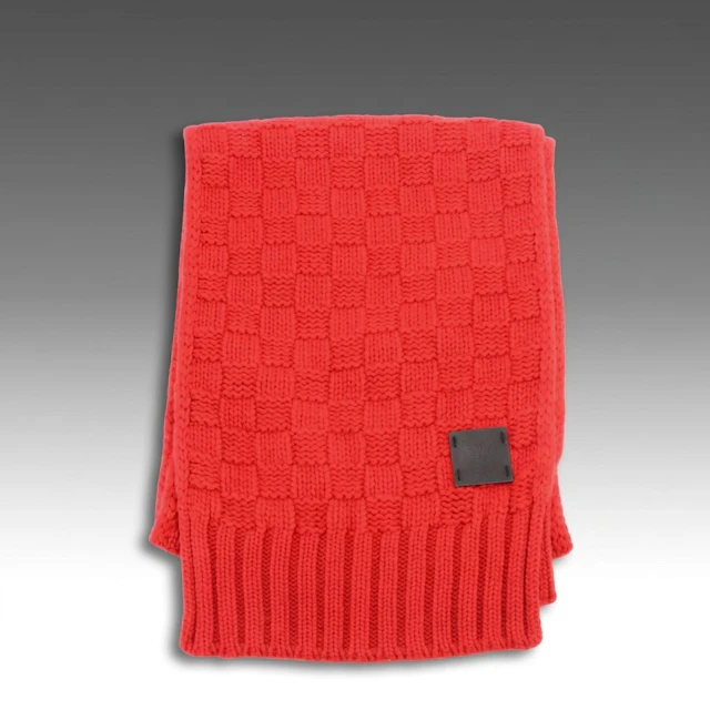 Louis Vuitton Red Cashmere Knit Scarf with LV Leather Patch