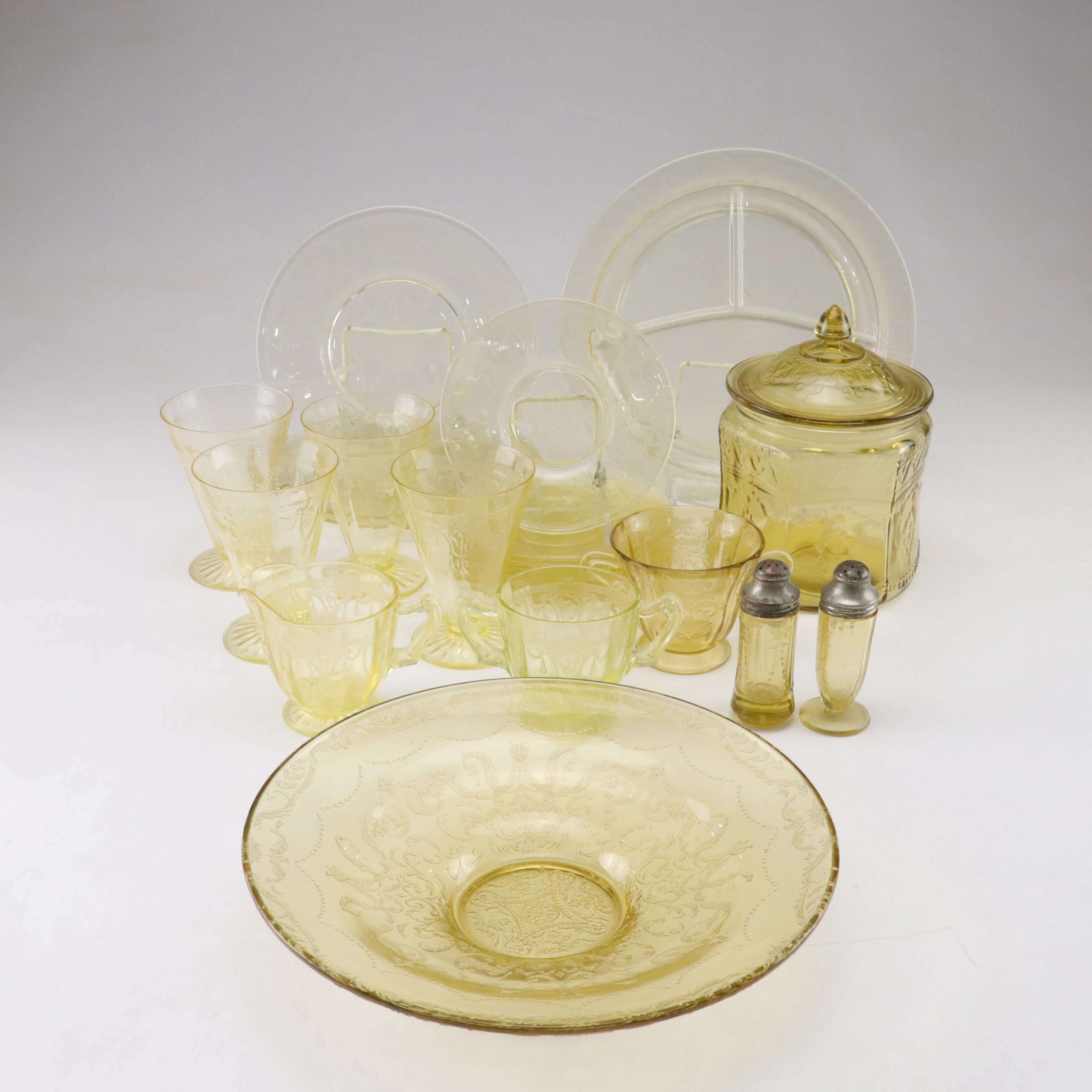 Anchor Hocking "Cameo Yellow" & Other Patterned Depression Glassware