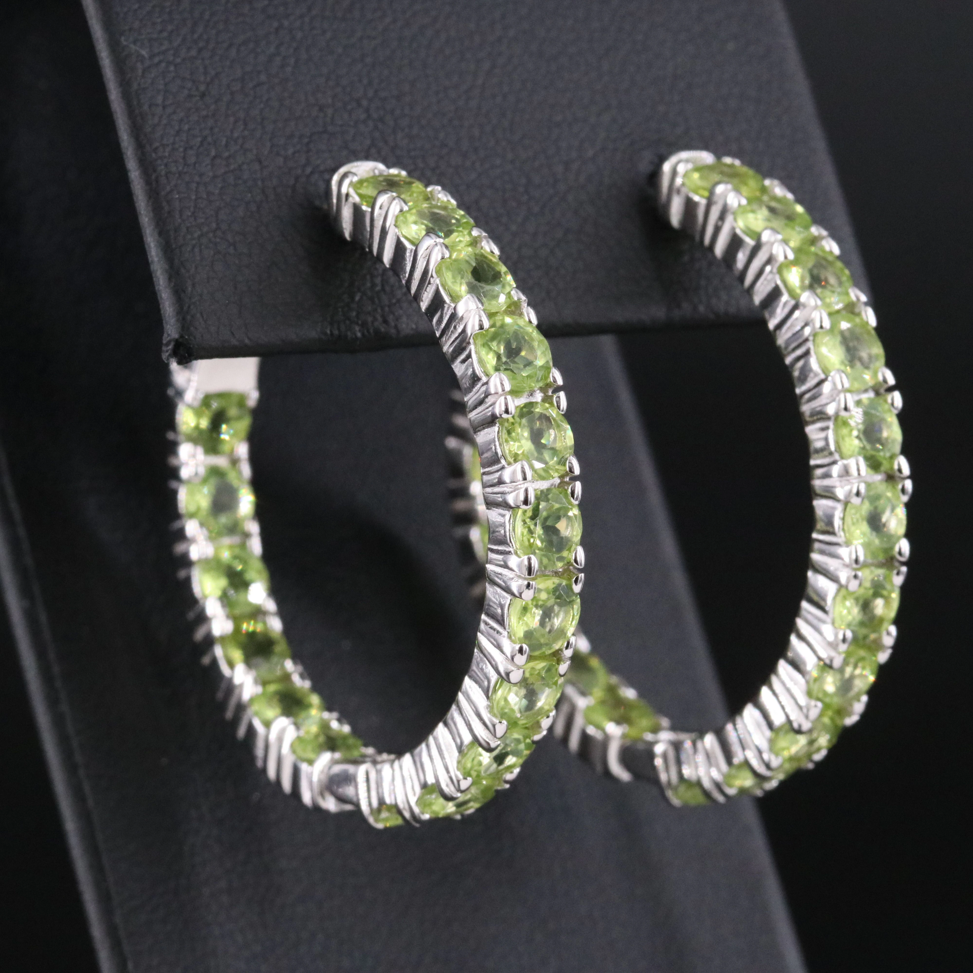 Sterling Inside Out Peridot Hoop Earrings
