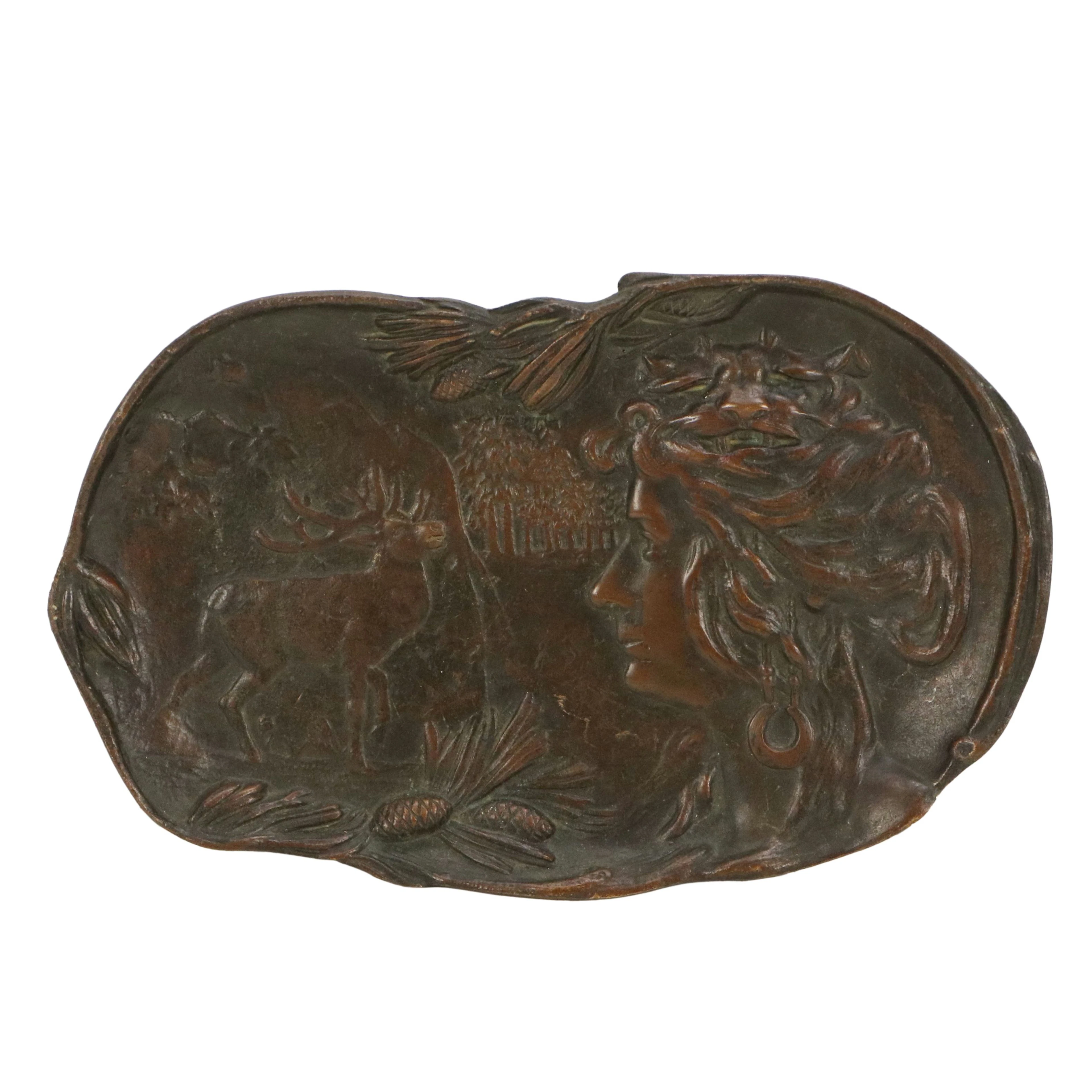 Belle Époque Art Nouveau Bronze Plaque Depicting Diana the Huntress