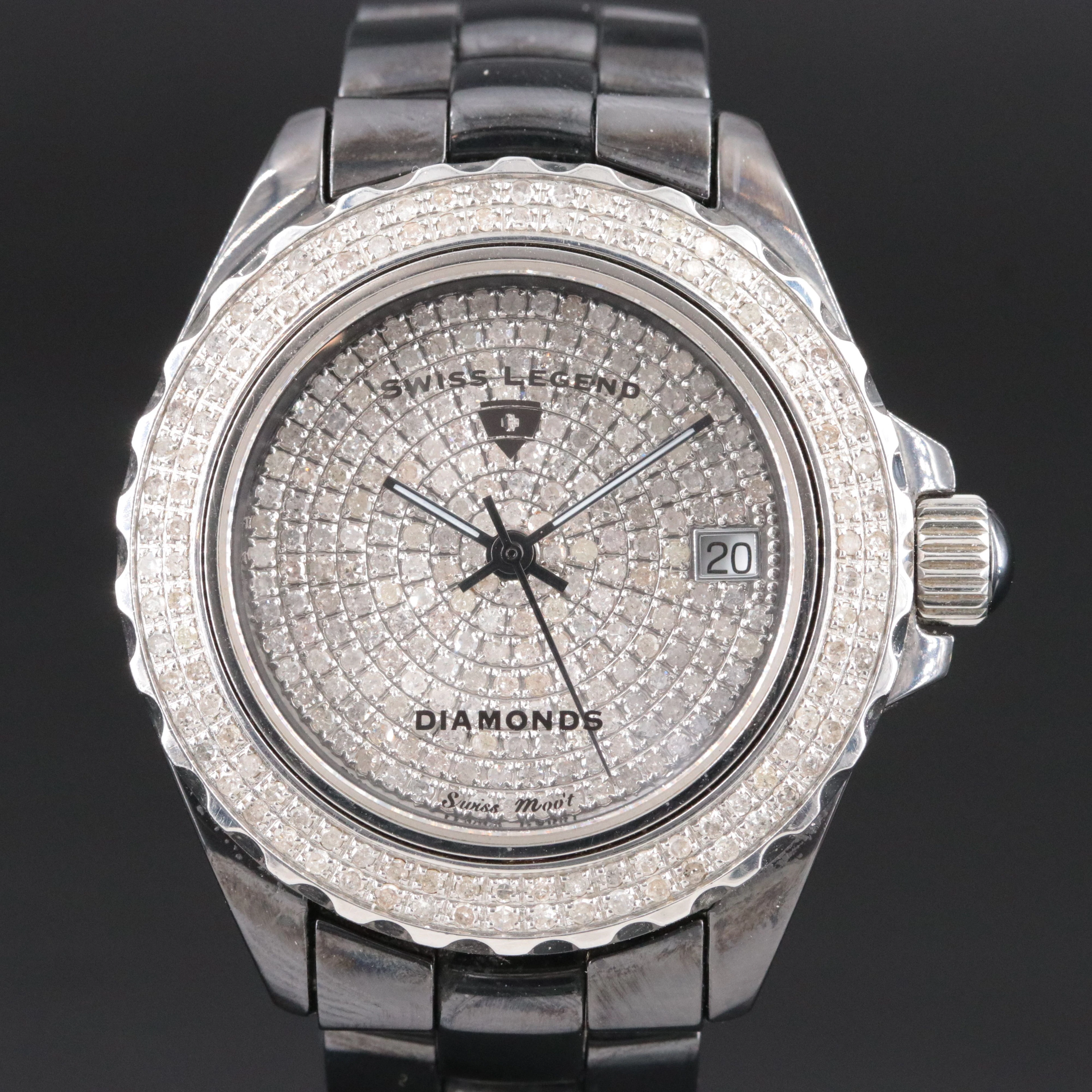Swiss Legend Karamica Diamonds Stainless Steel and Ceramic Quartz Watch