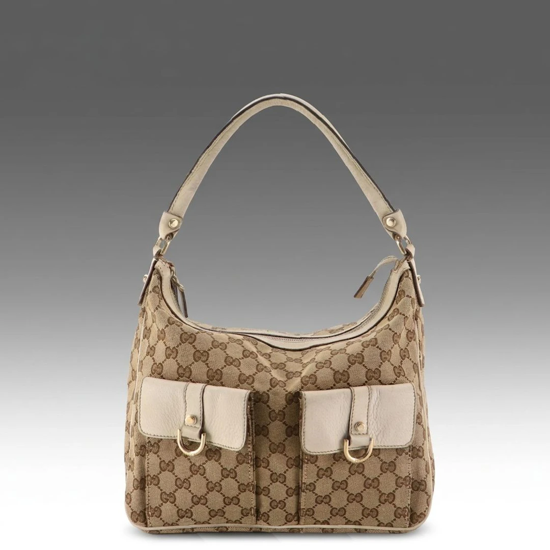 Gucci Abbey D-Ring Double Front Pocket Hobo Bag in Brown GG Canvas and Leather