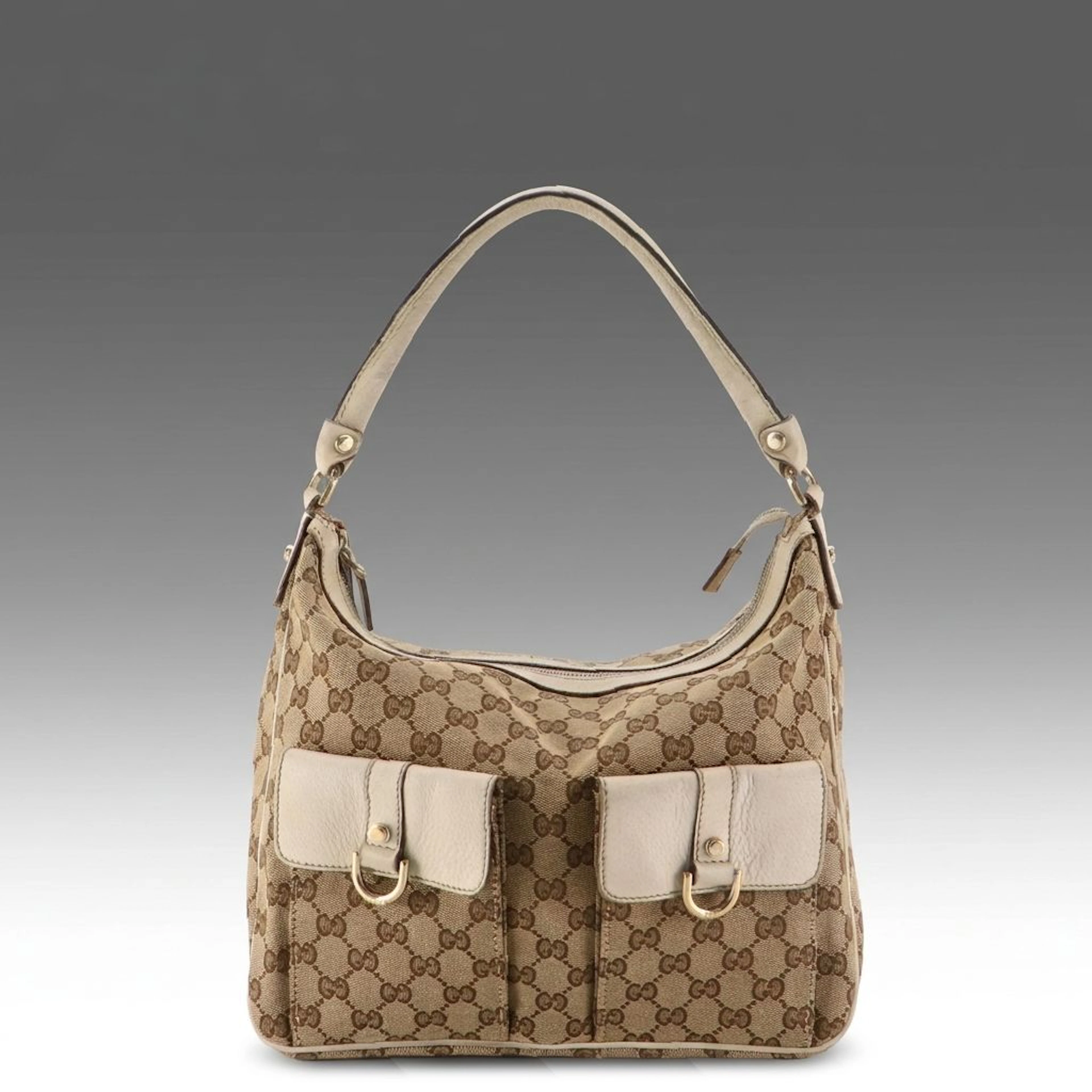 Gucci Abbey D-Ring Double Front Pocket Hobo Bag in Brown GG Canvas and Leather