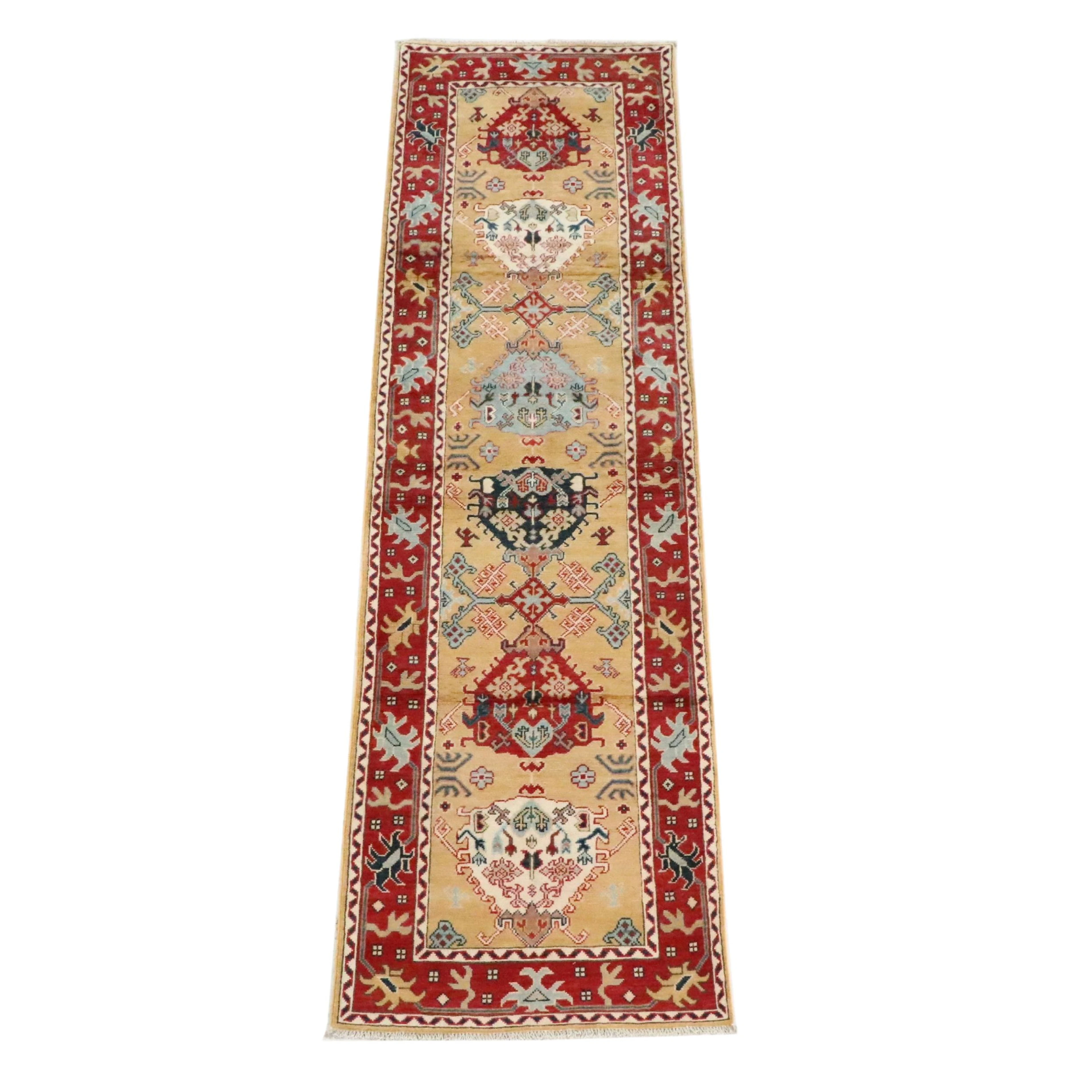 2'9 x 9'8 Hand-Knotted Afghan Kazak Carpet Runner