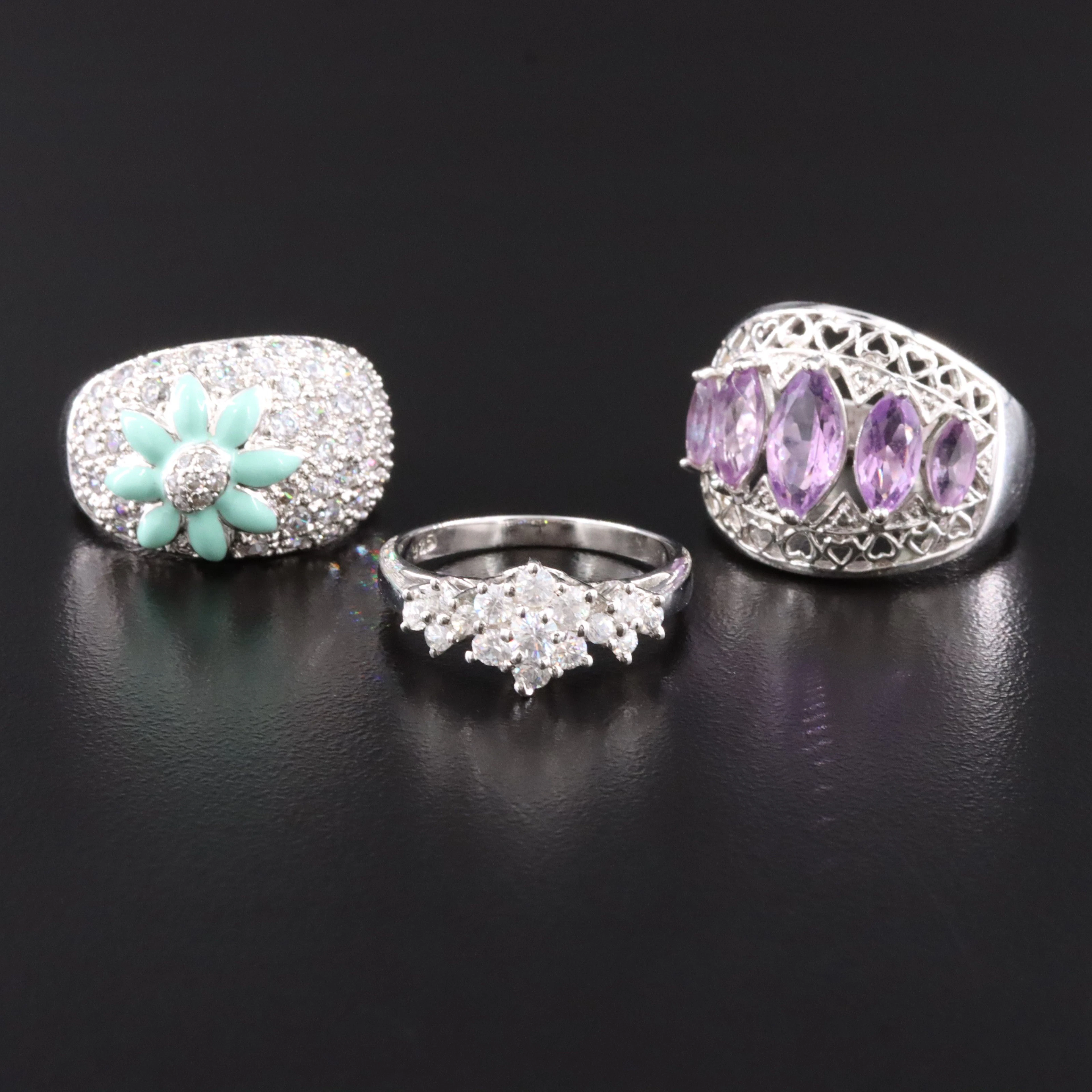 Sterling Rings Featuring Amethyst, Enamel and CZ