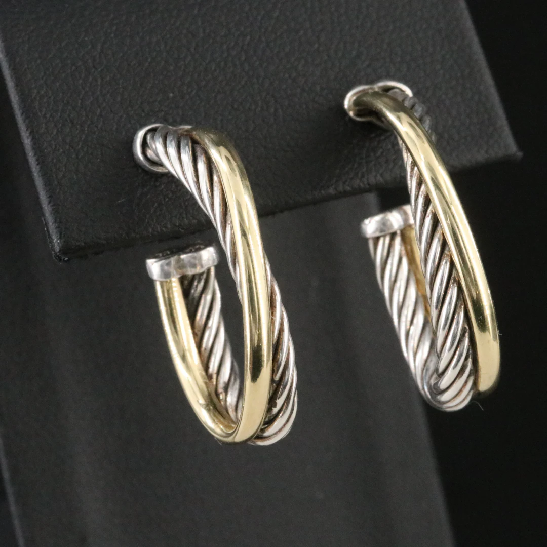 David Yurman Crossover Sterling and 18K Gold Hoop Earrings