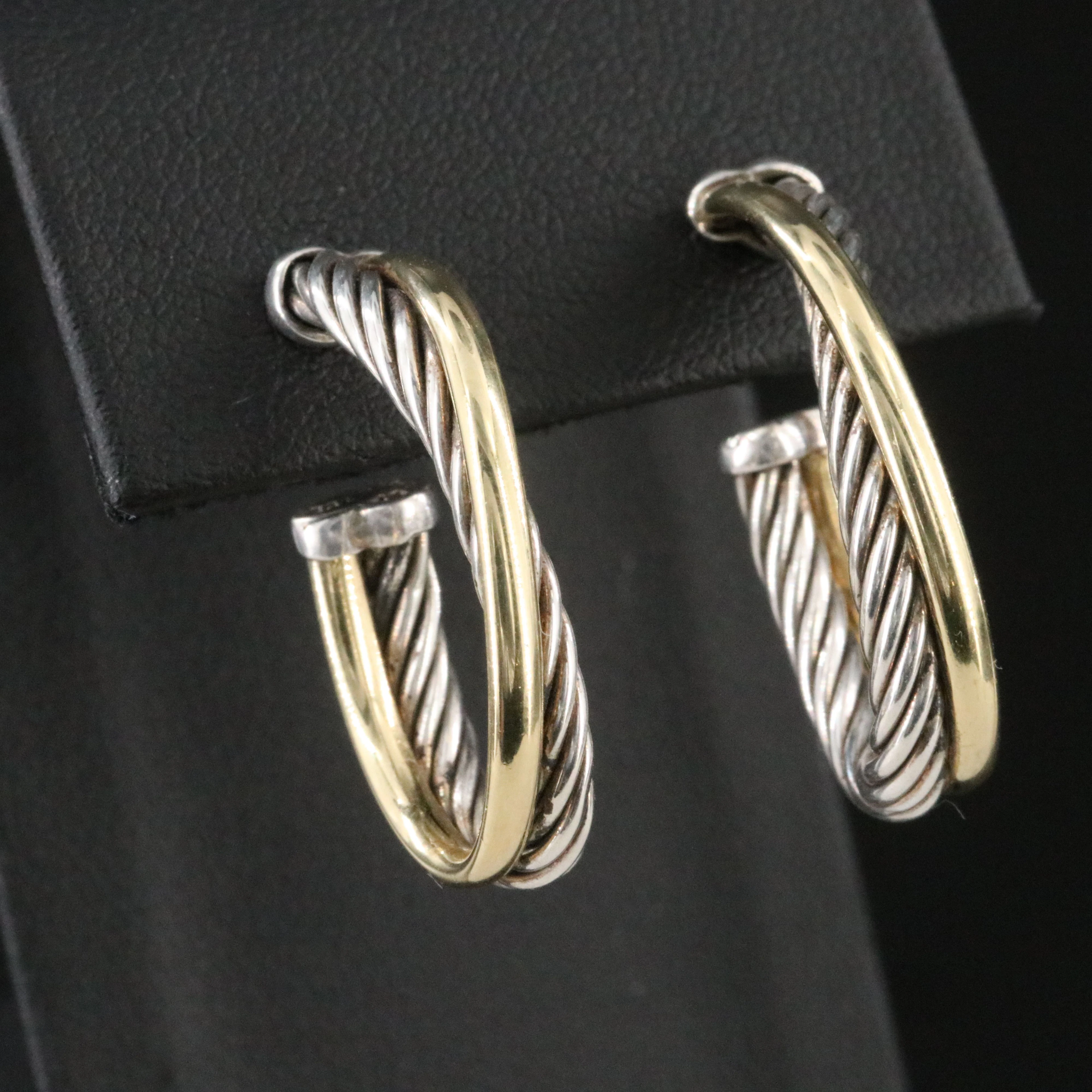 David Yurman Crossover Sterling and 18K Gold Hoop Earrings