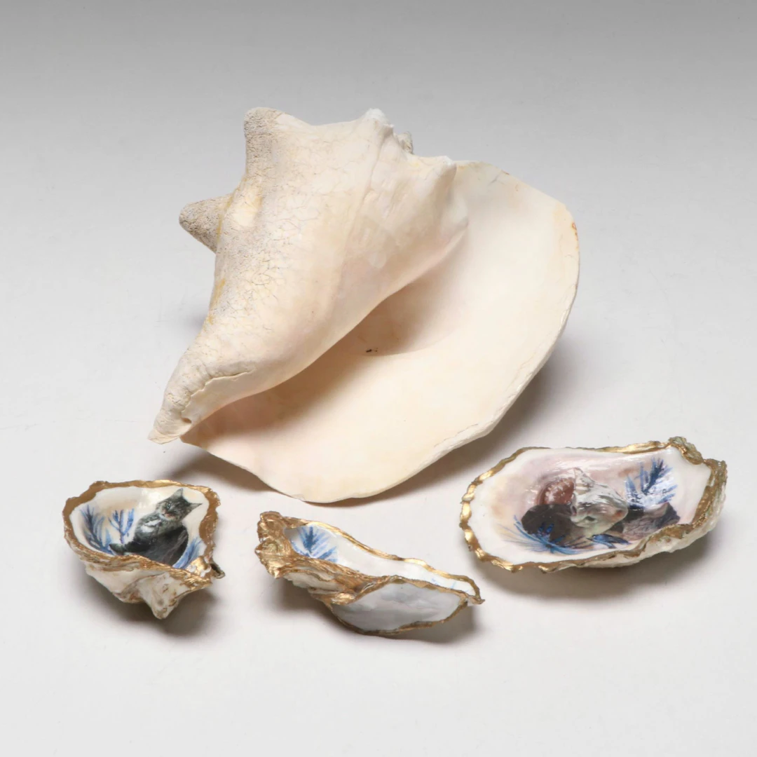 Conch Shell with Decoupage and Gilded Shells