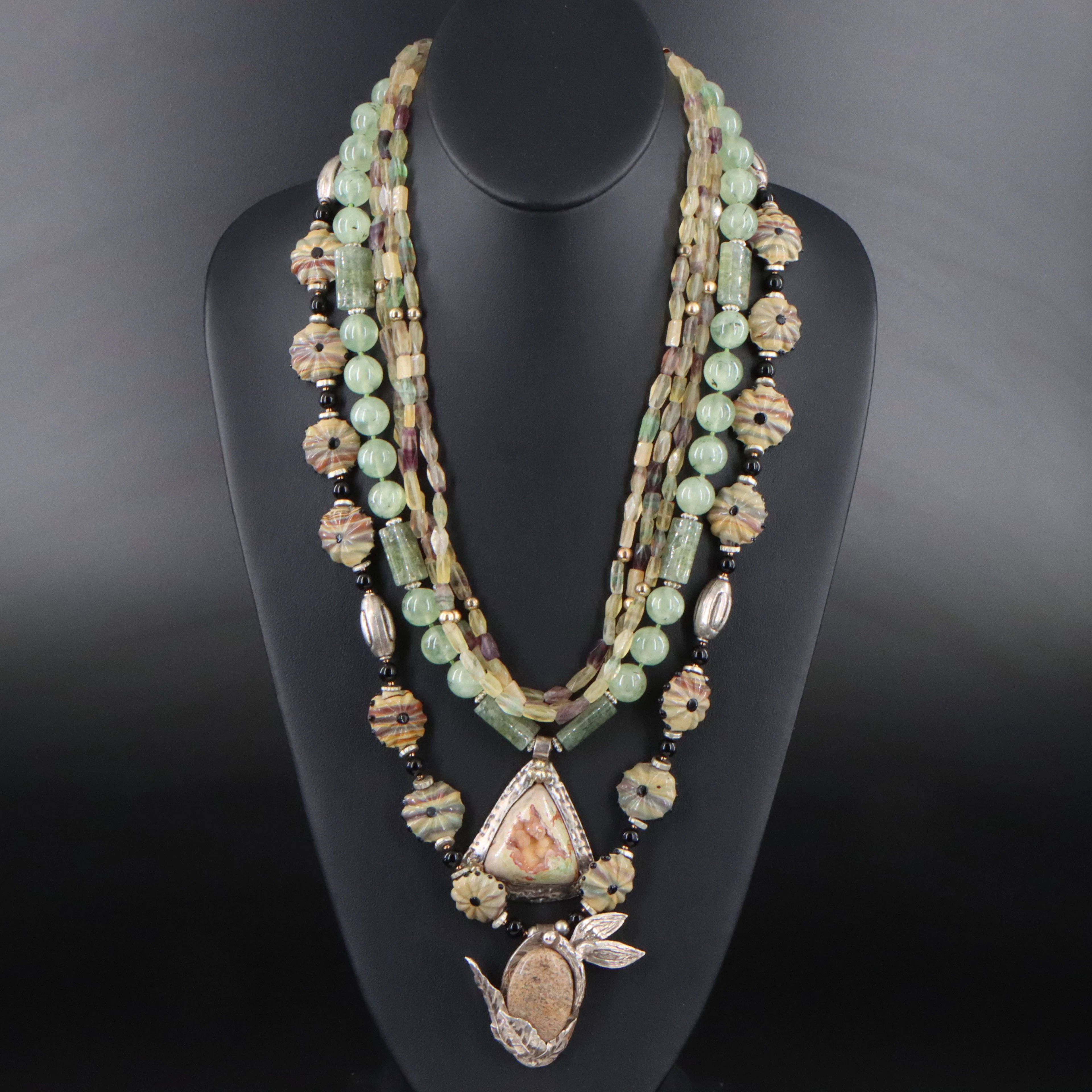 Fluorite, Prehnite and 999 Silver Featured in Necklaces