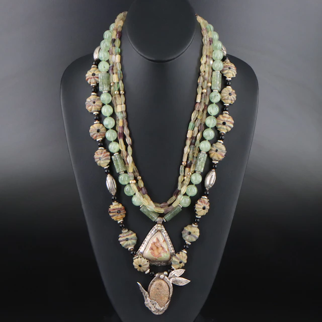 Fluorite, Prehnite and 999 Silver Featured in Necklaces
