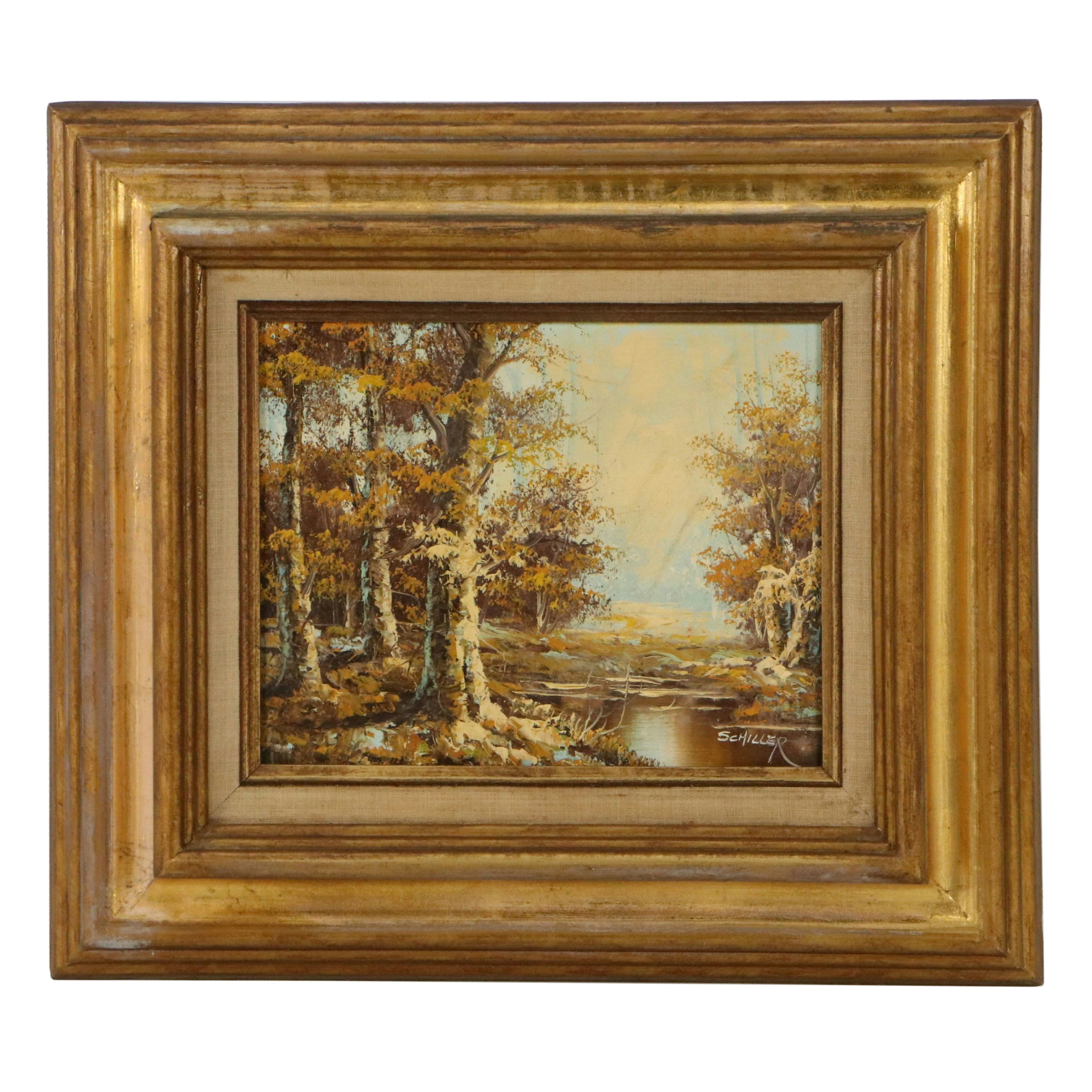 Stylized Oil Painting of Autumnal Landscape, Late 20th Century