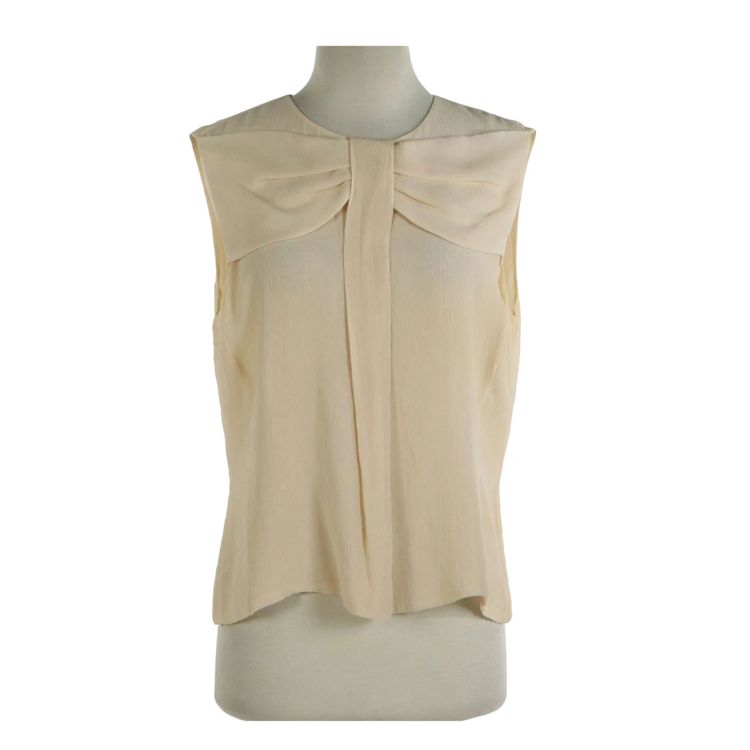 St. John Couture Front Draped Bow Sleeveless Blouse in Nude Silk