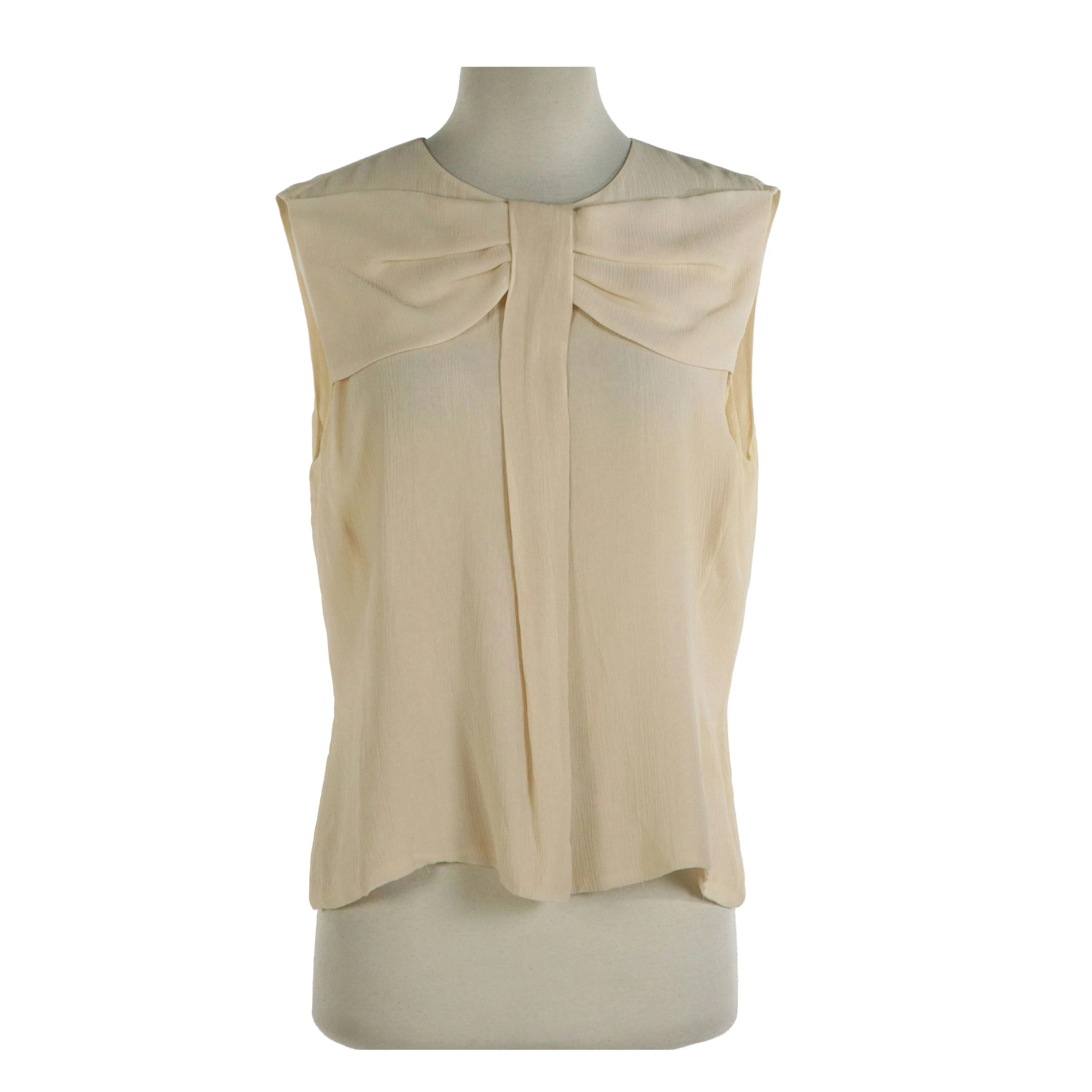 St. John Couture Front Draped Bow Sleeveless Blouse in Nude Silk