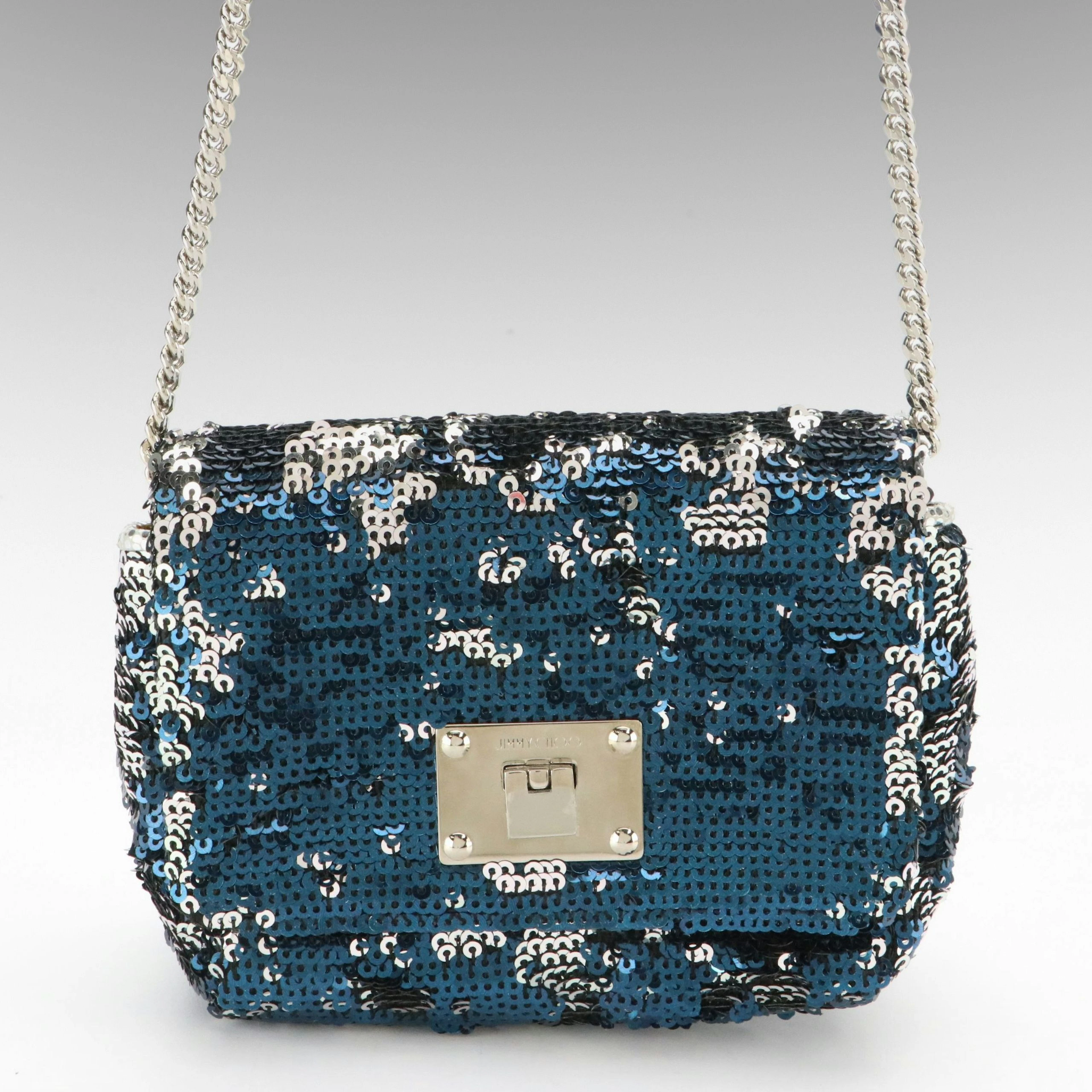 Jimmy Choo Mini Ruby Blue/Silver Sequined Leather Chain Shoulder Bag