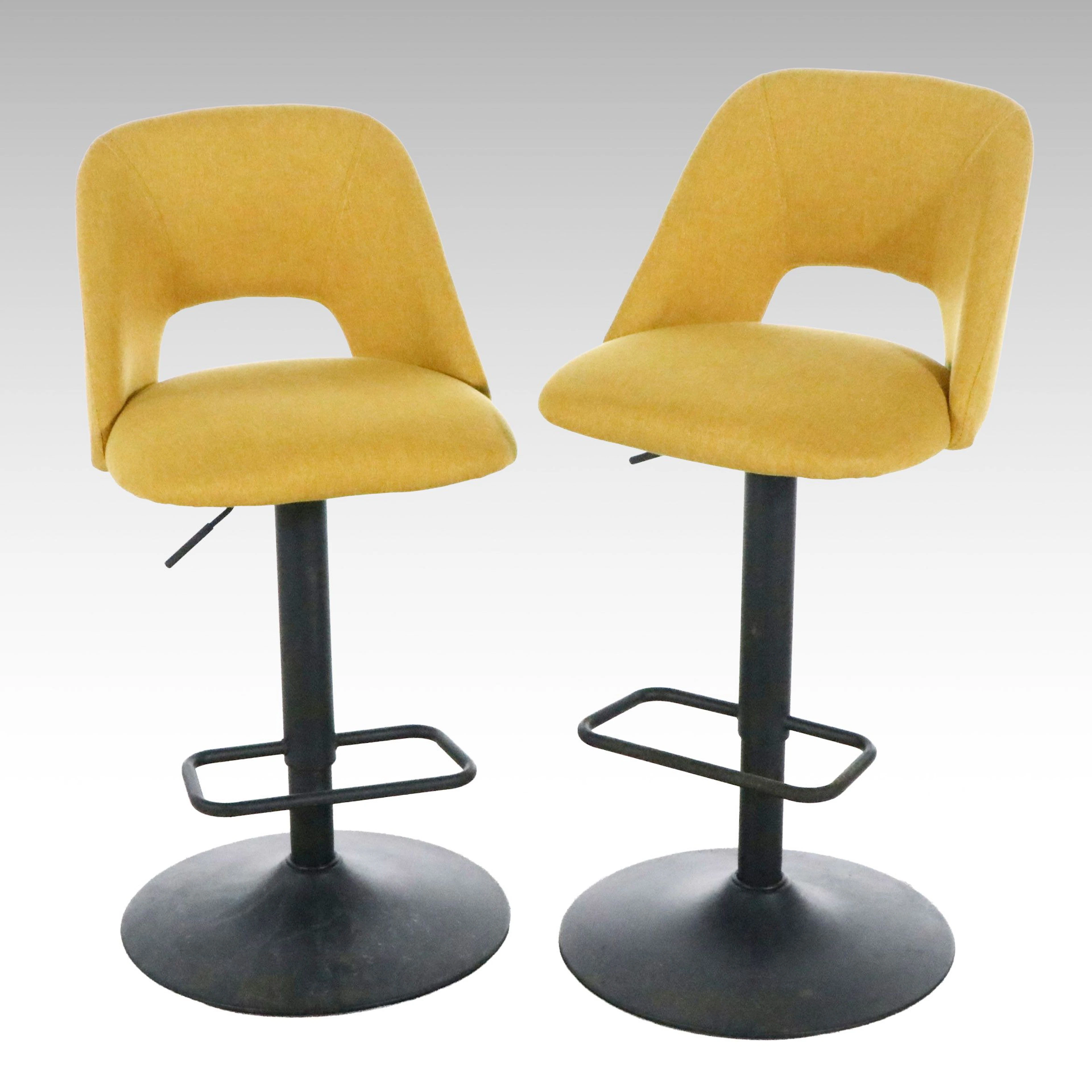 Pair of Mid Century Modern Style Yellow Adjustable Swivel Counter