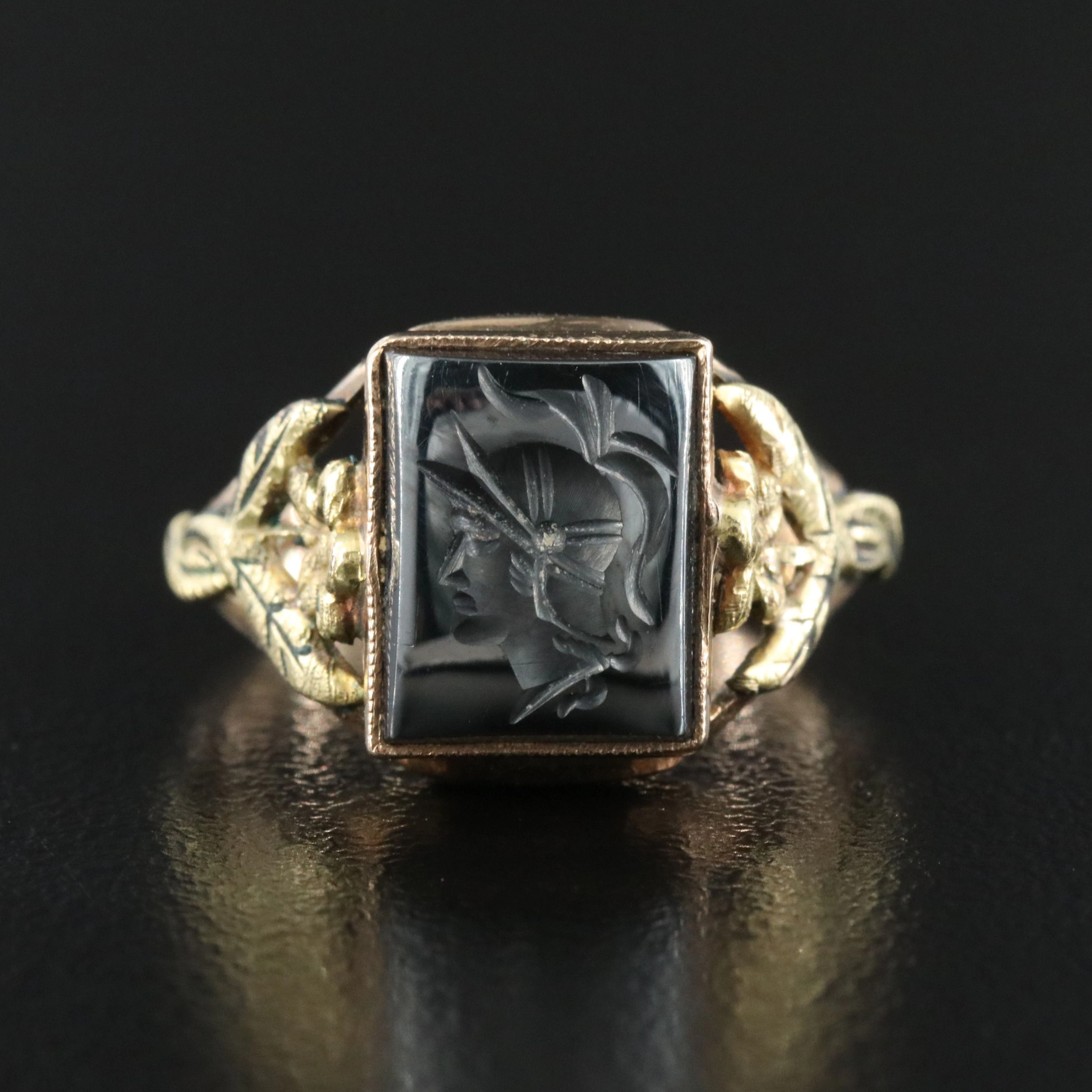 Antique 10K Hematite Intaglio Ring