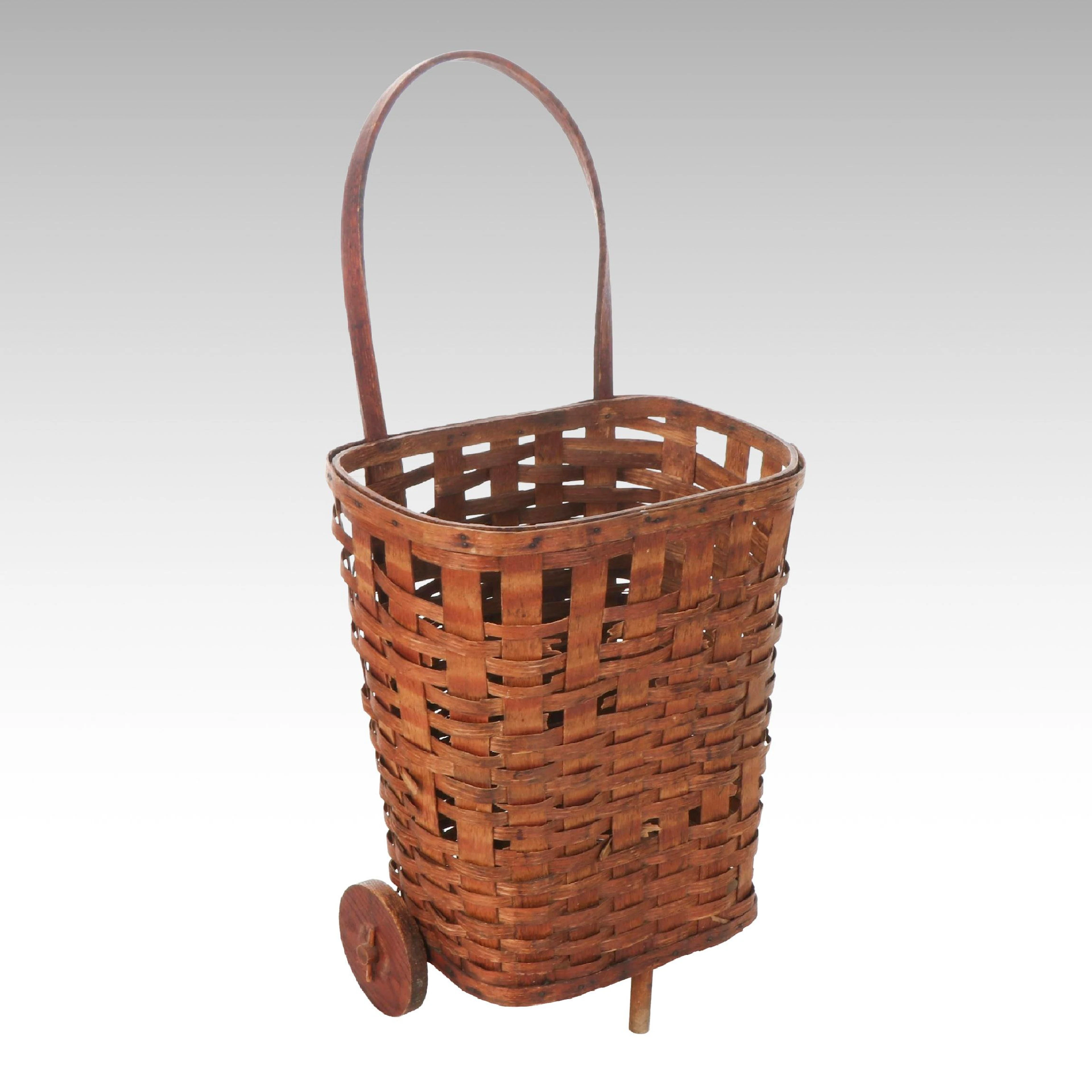 Oak Wicker Market Basket Cart