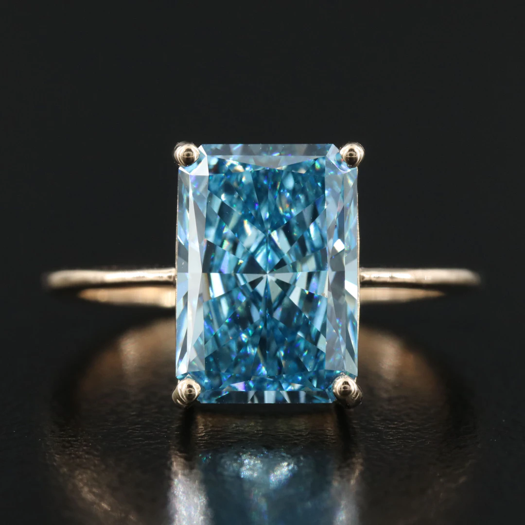 14K 4.04 CT Fancy Blue Lab Grown Diamond Solitaire Ring