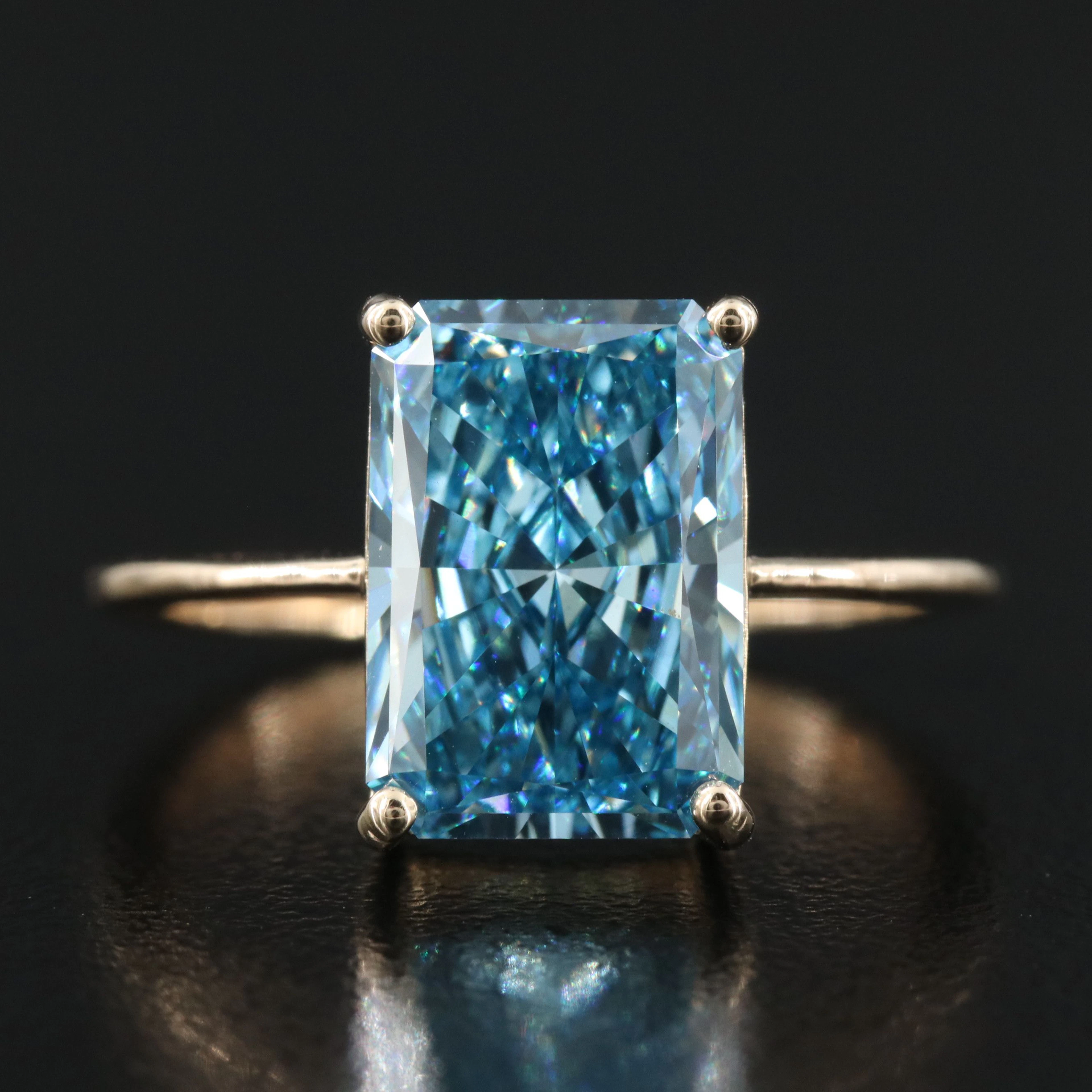 14K 4.04 CT Fancy Blue Lab Grown Diamond Solitaire Ring
