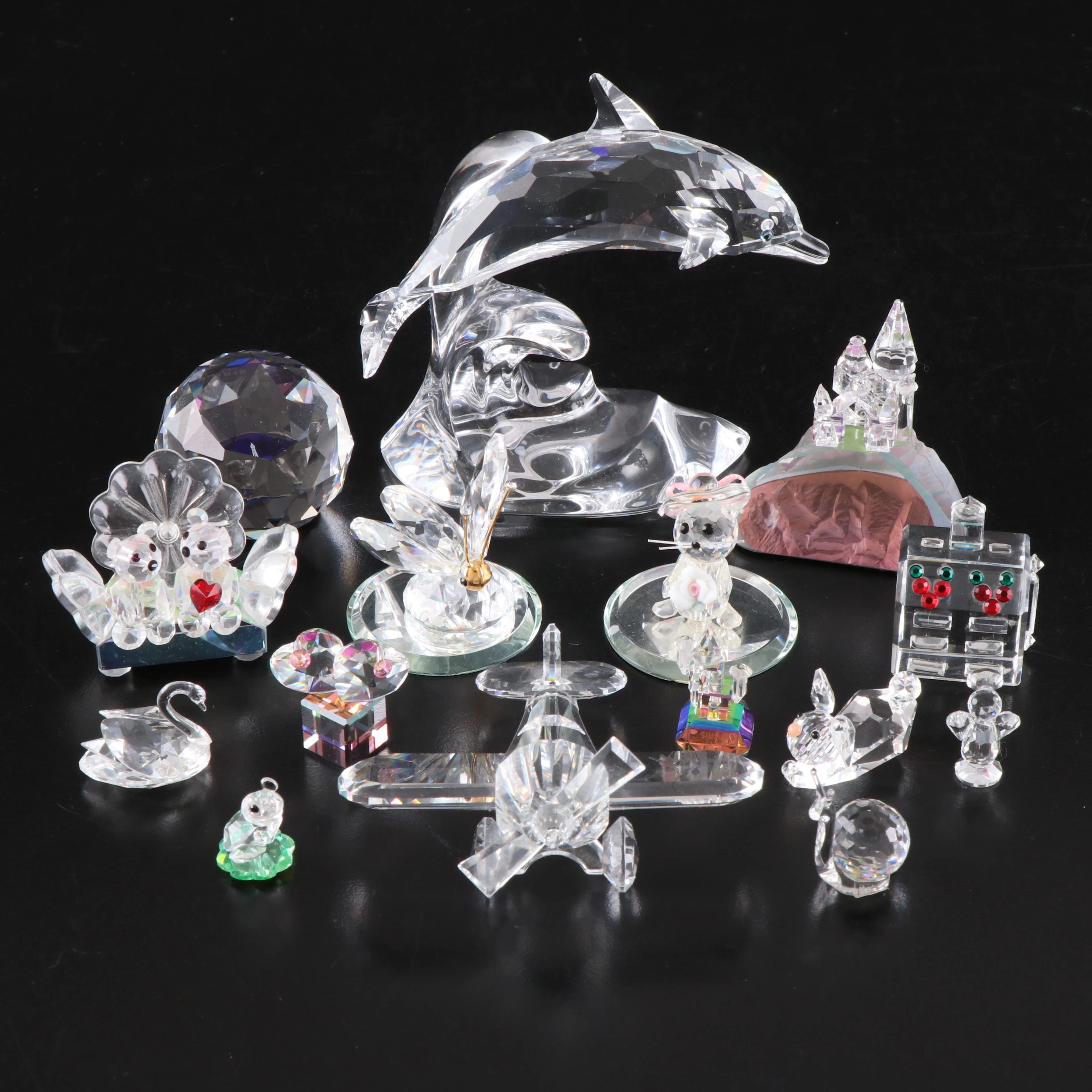 Swarovski Crystal Dolphin with Iris Arc and Other Crystal Figurines