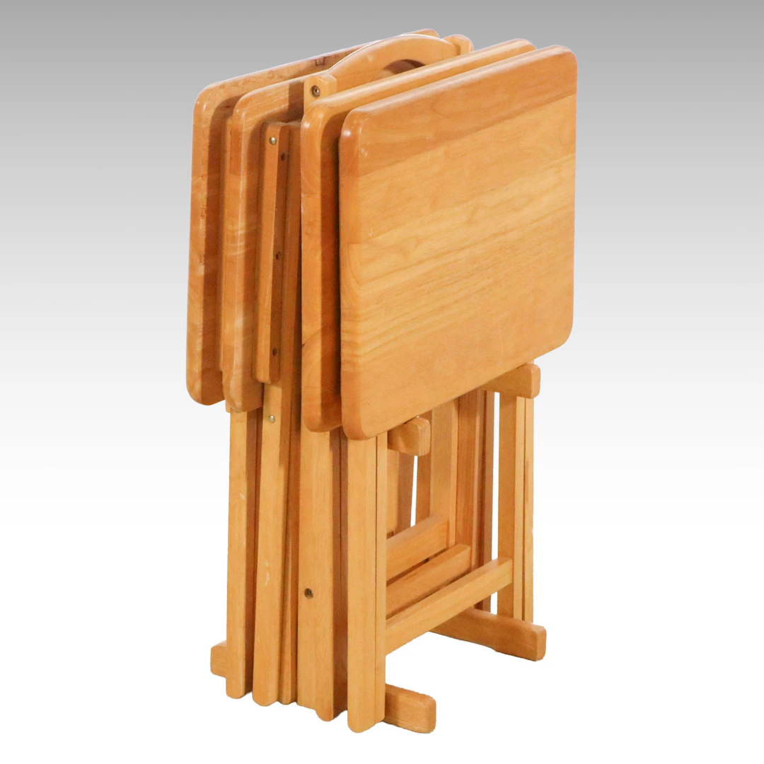 Scandinavian Modern Style Light Wood Folding TV Tray Tables with Stand