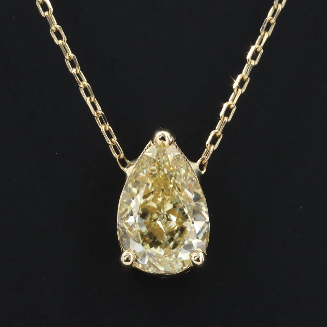 14K 1.59 CT Lab Grown Fancy Intense Yellow Diamond Necklace with IGI Report