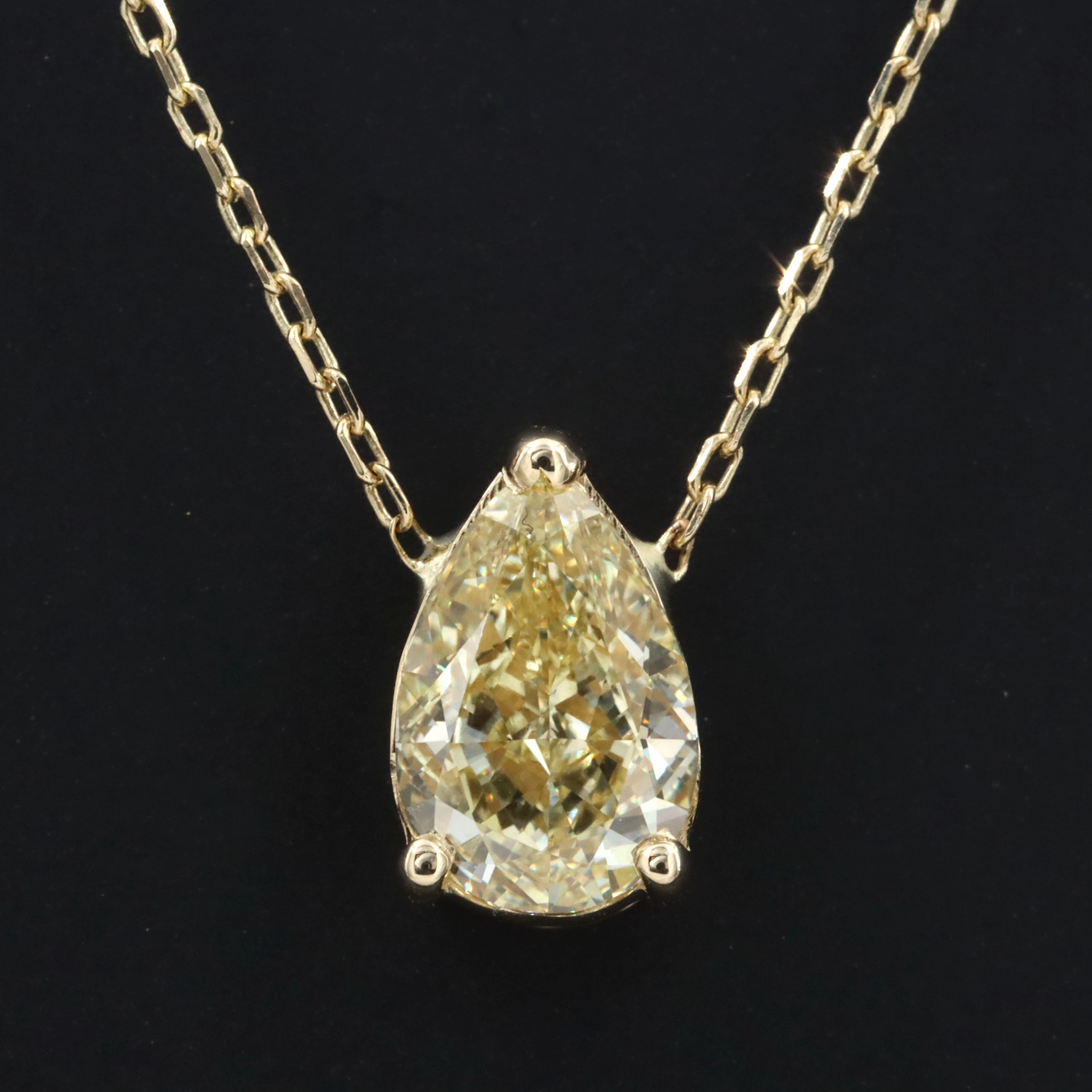 14K 1.59 CT Lab Grown Fancy Intense Yellow Diamond Necklace with IGI Report
