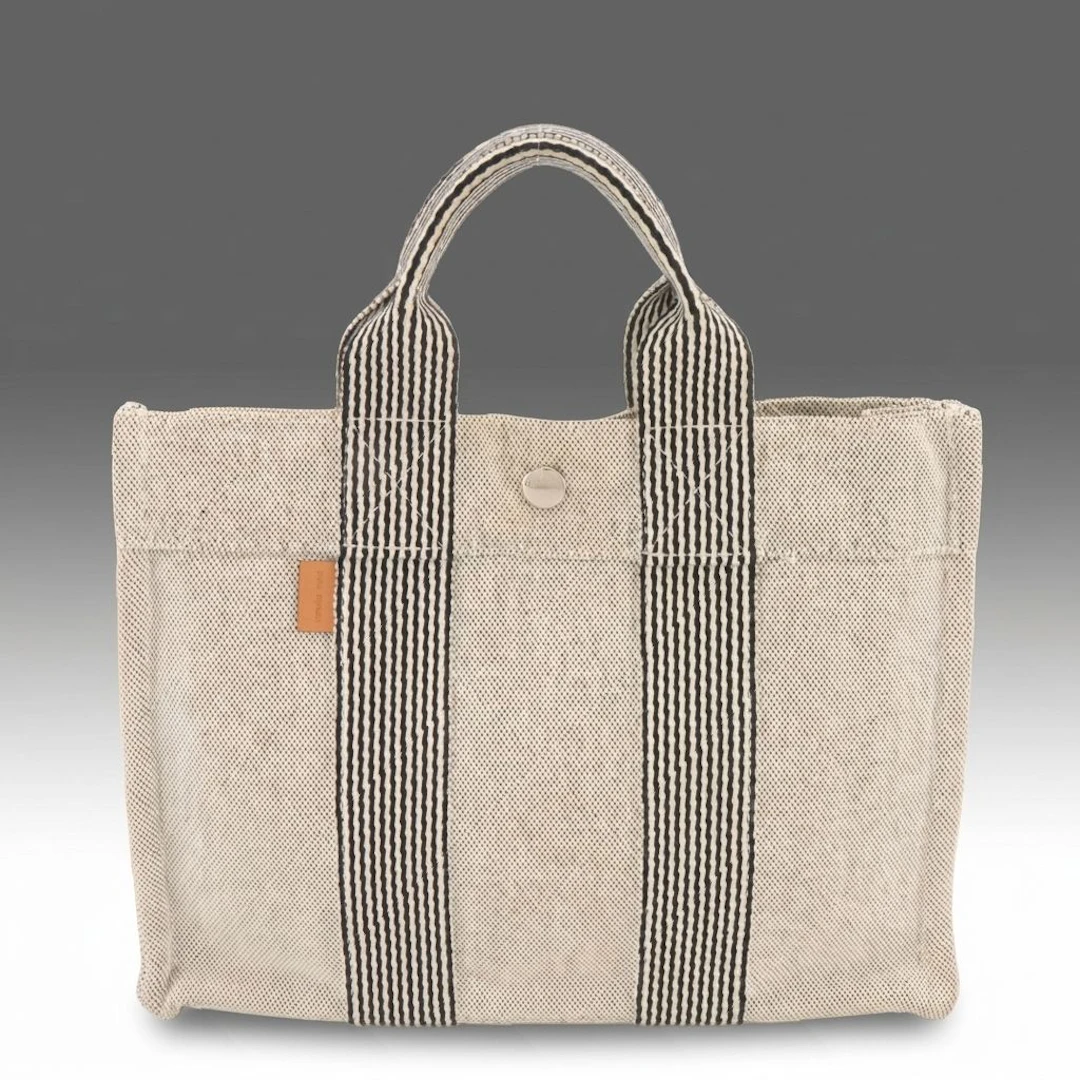 Hermès Toile Canvas Fourre Tout PM Bag in Ecru/Black