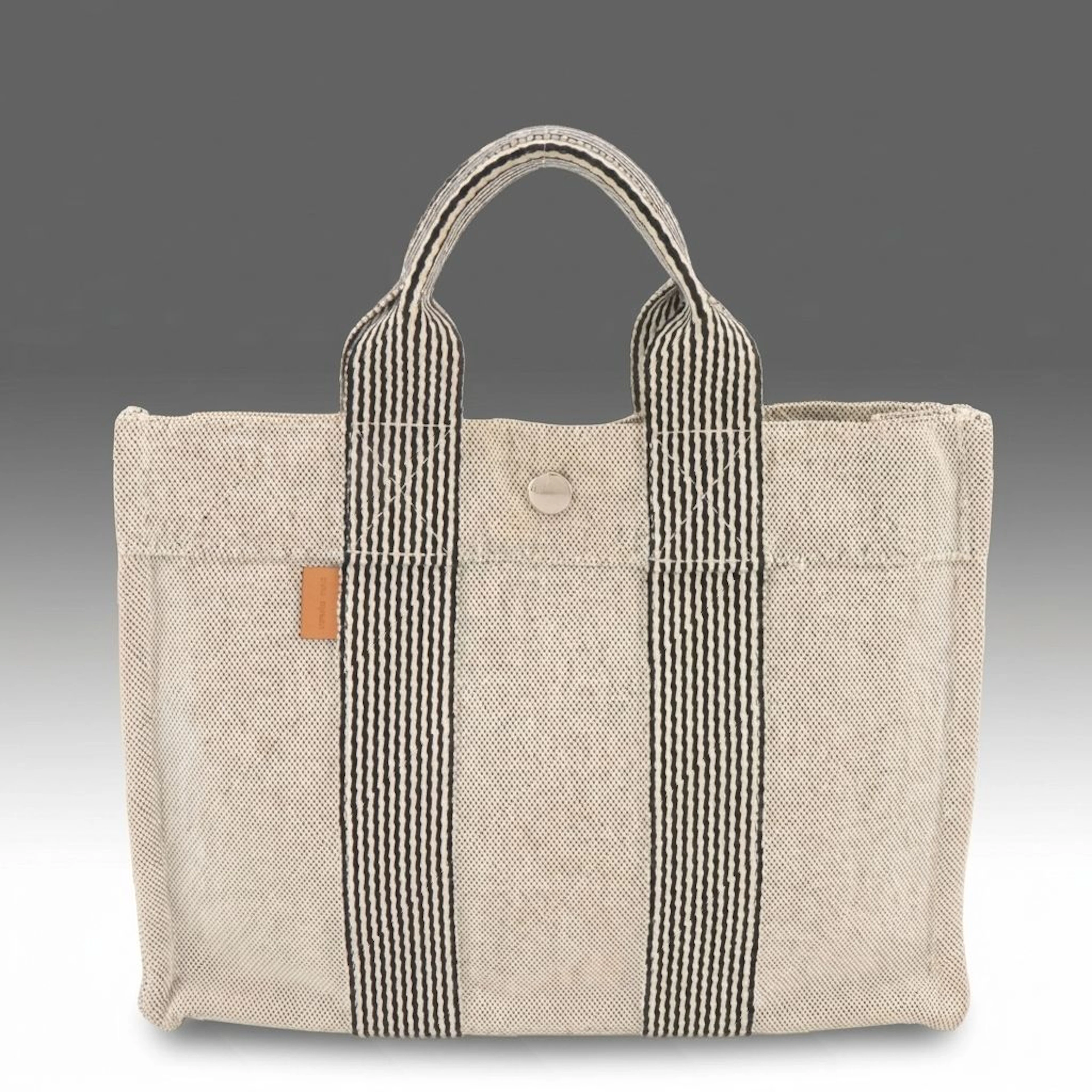Hermès Toile Canvas Fourre Tout PM Bag in Ecru/Black