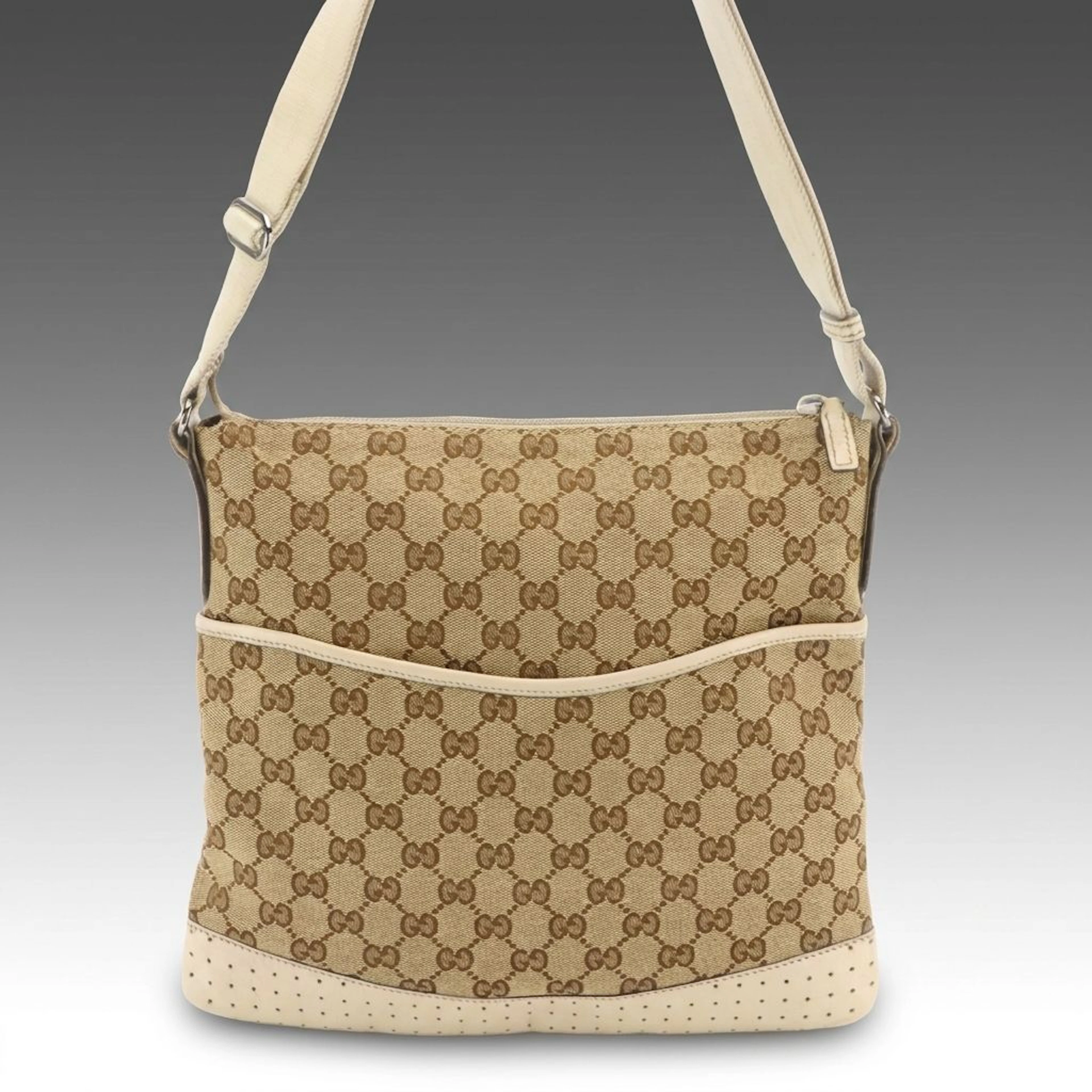 Gucci GG Jacquard Canvas and Perforated Leather Crossbody Bag