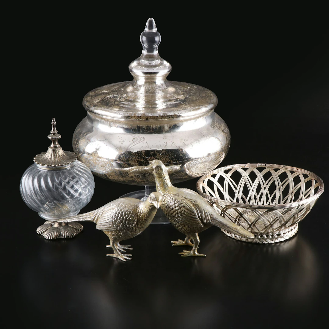 Mercury Glass Apothecary Jar, Silvered Pheasants and More