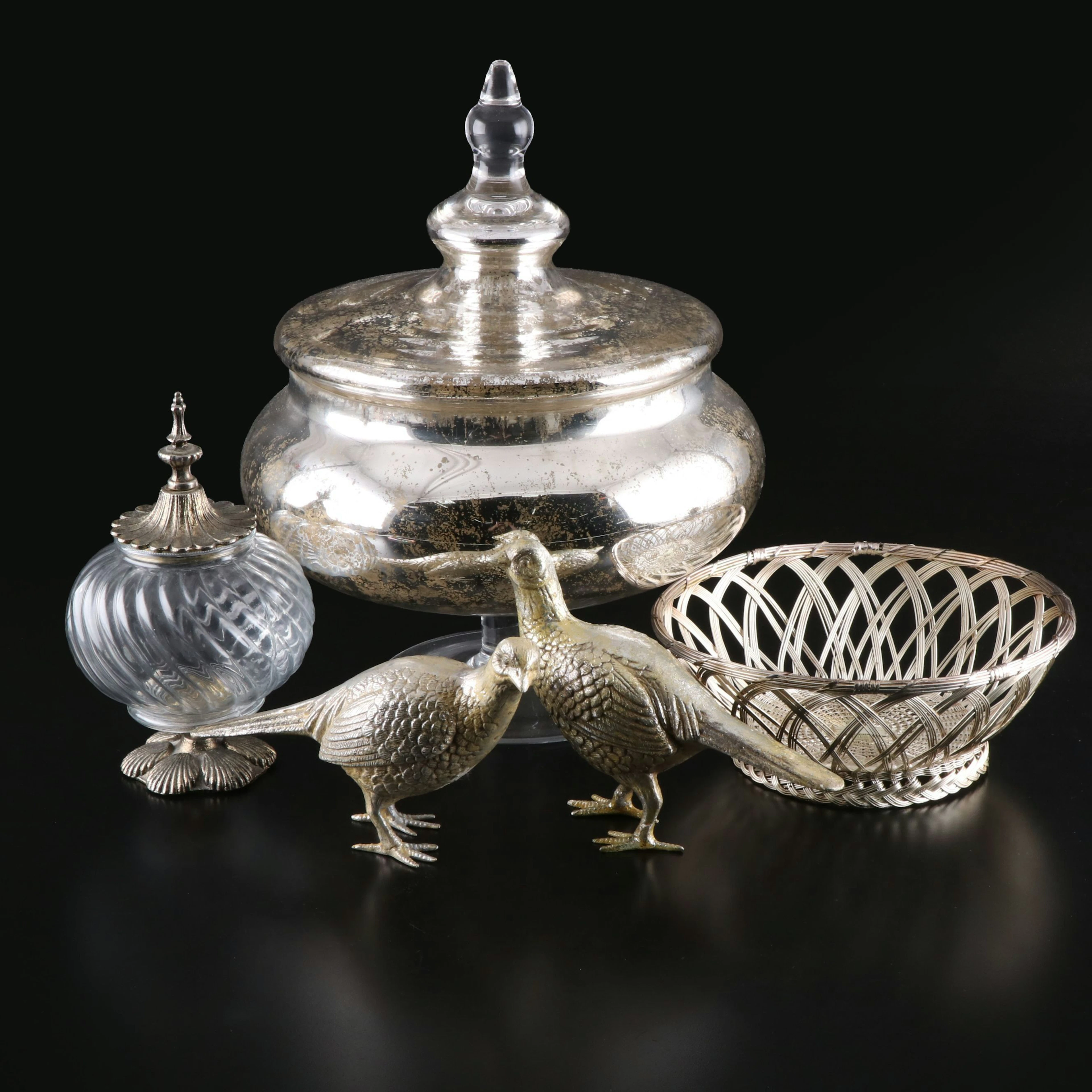 Mercury Glass Apothecary Jar, Silvered Pheasants and More