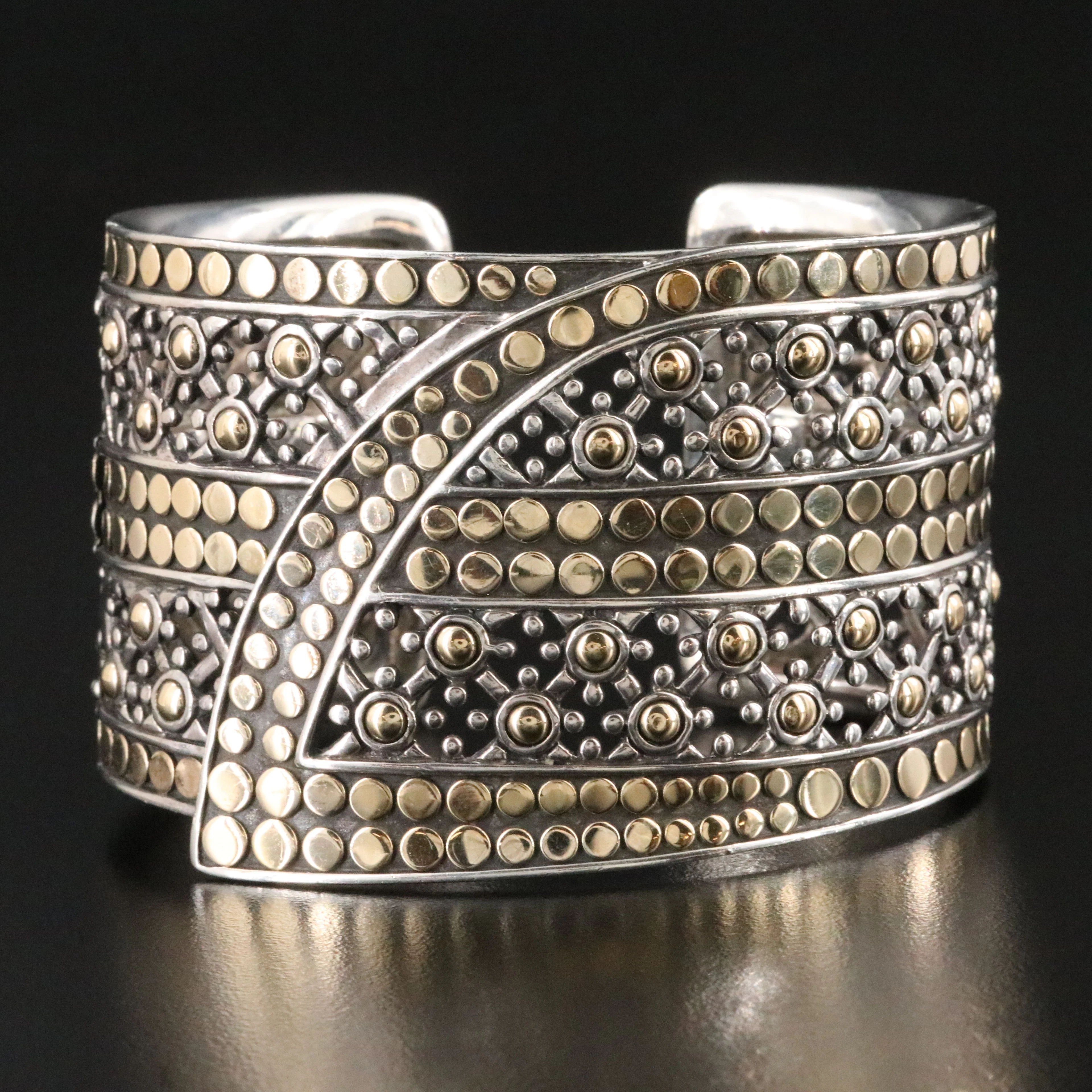John Hardy Jaisalmer Dot Sterling and 18K Kick Cuff Bracelet