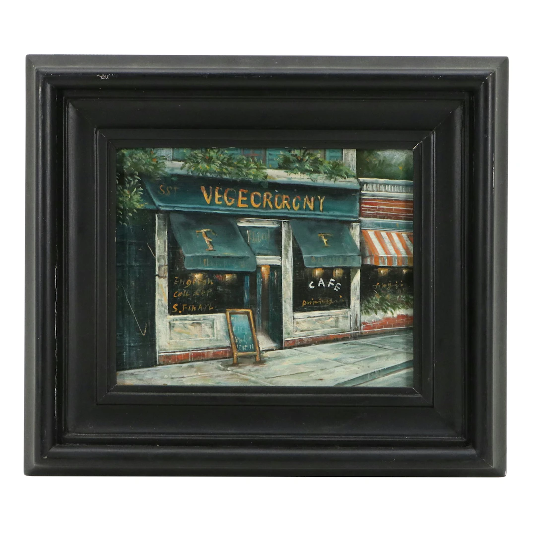 Cityscape Oil Painting of Street View of Cafe