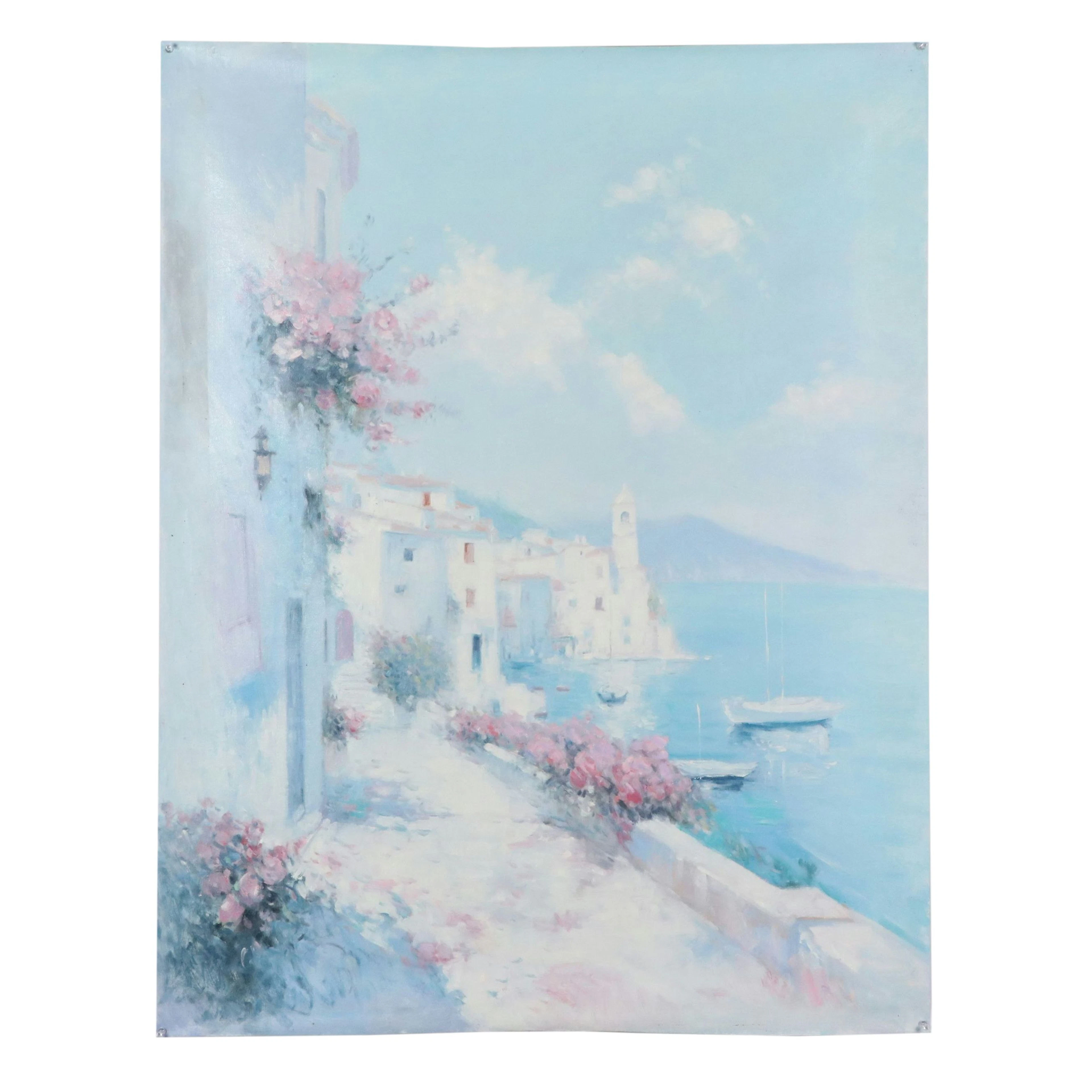 N. Ming Coastal Scene Oil Painting "Mediterranean Morning," 21st Century