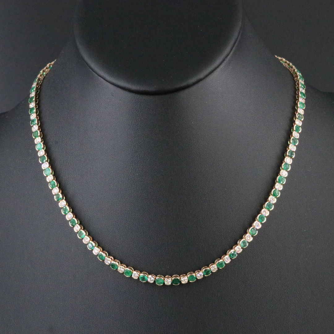 14K 9.77 CTW Emerald and 5.53 CTW Diamond Necklace