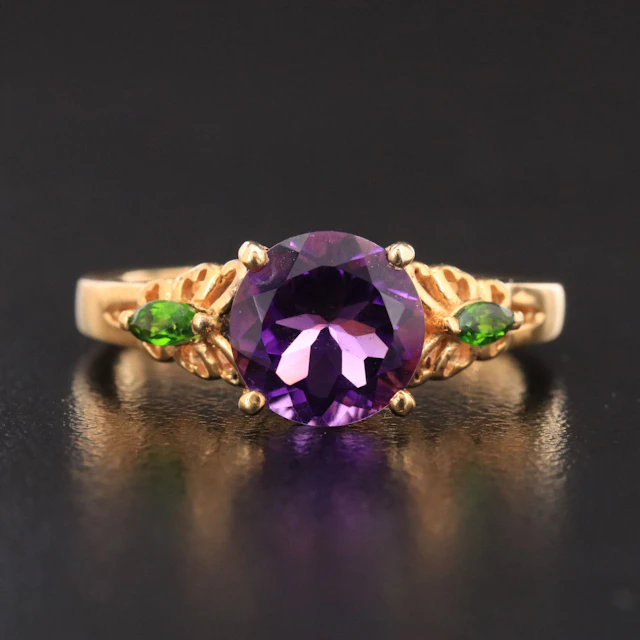 Sterling Amethyst and Diopside Ring