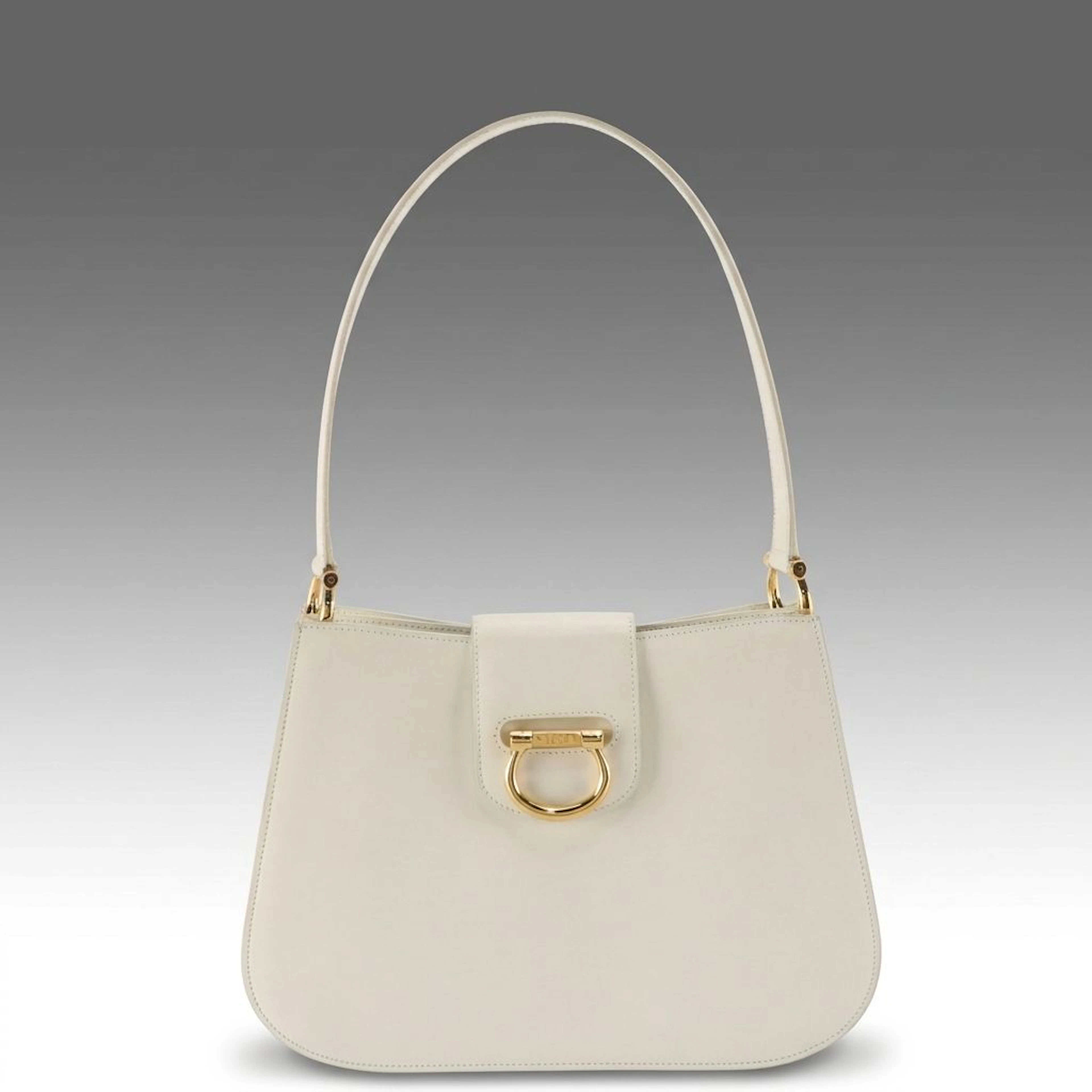 Celine Hobo Tote Bag in White Calfskin Leather with Gold-Tone Logo Ring Closure