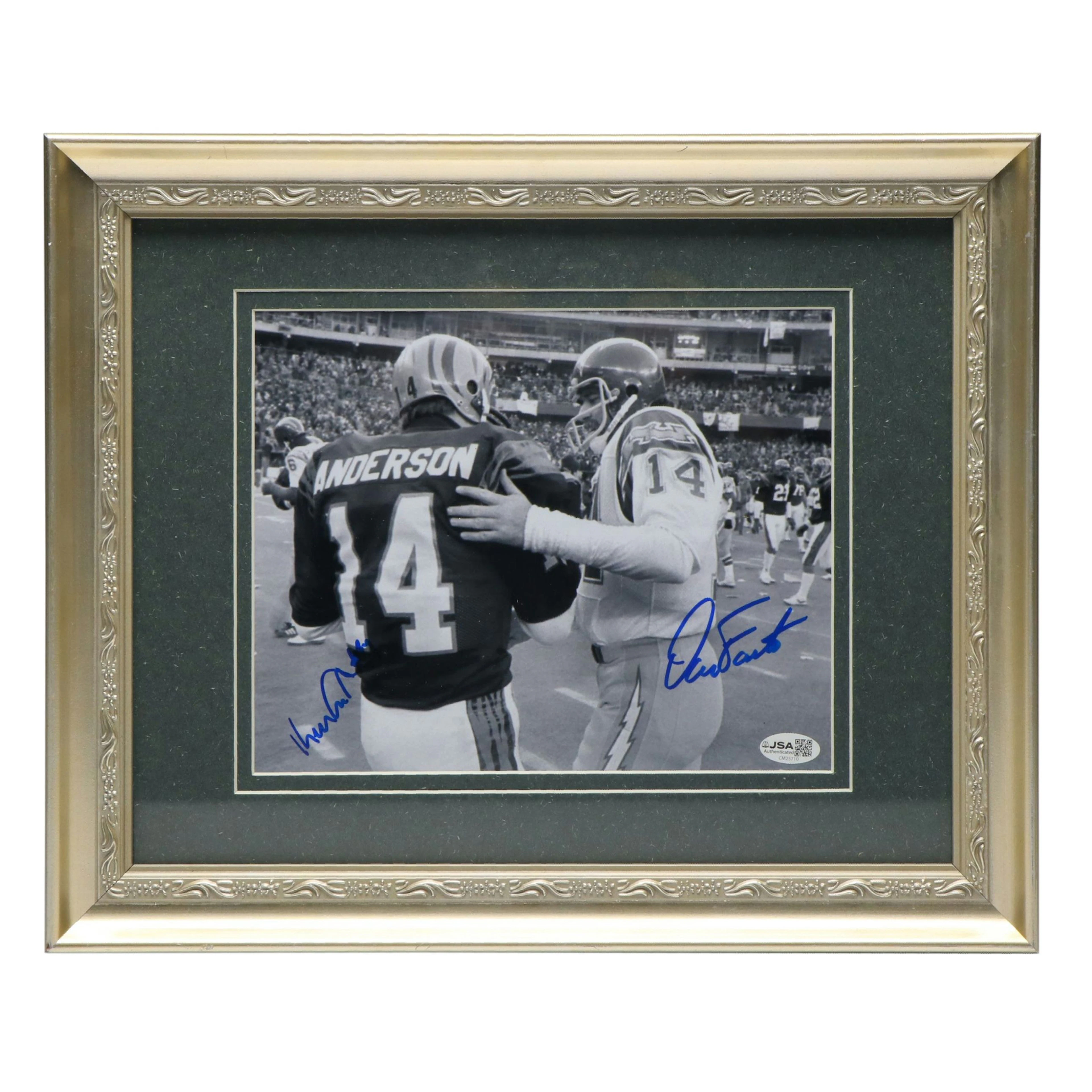 Ken Anderson and Dan Fouts Signed Football Print in Matted Frame, JSA