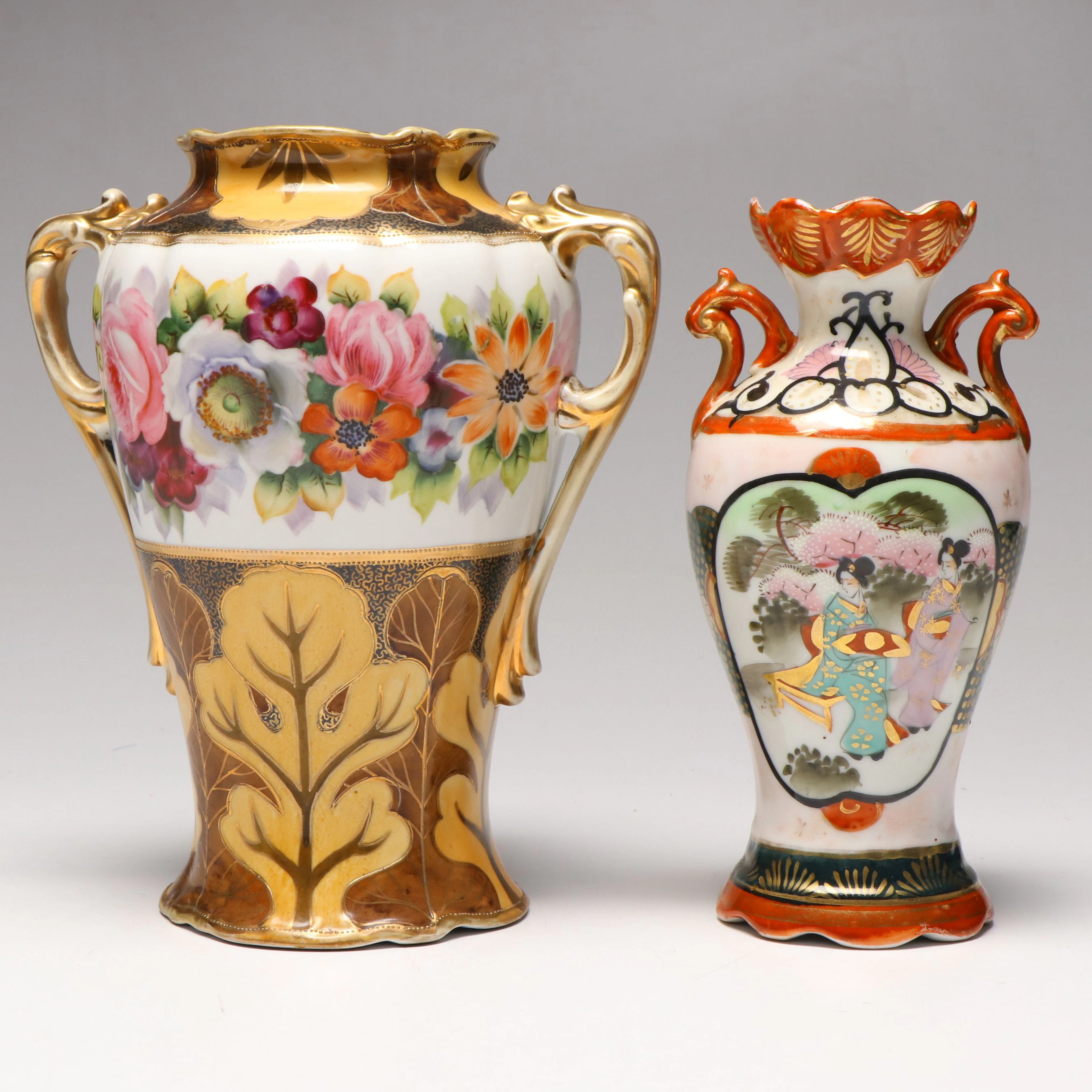 Noritake and Japanese Kutani Style Porcelain Vases, Mid-20th Century