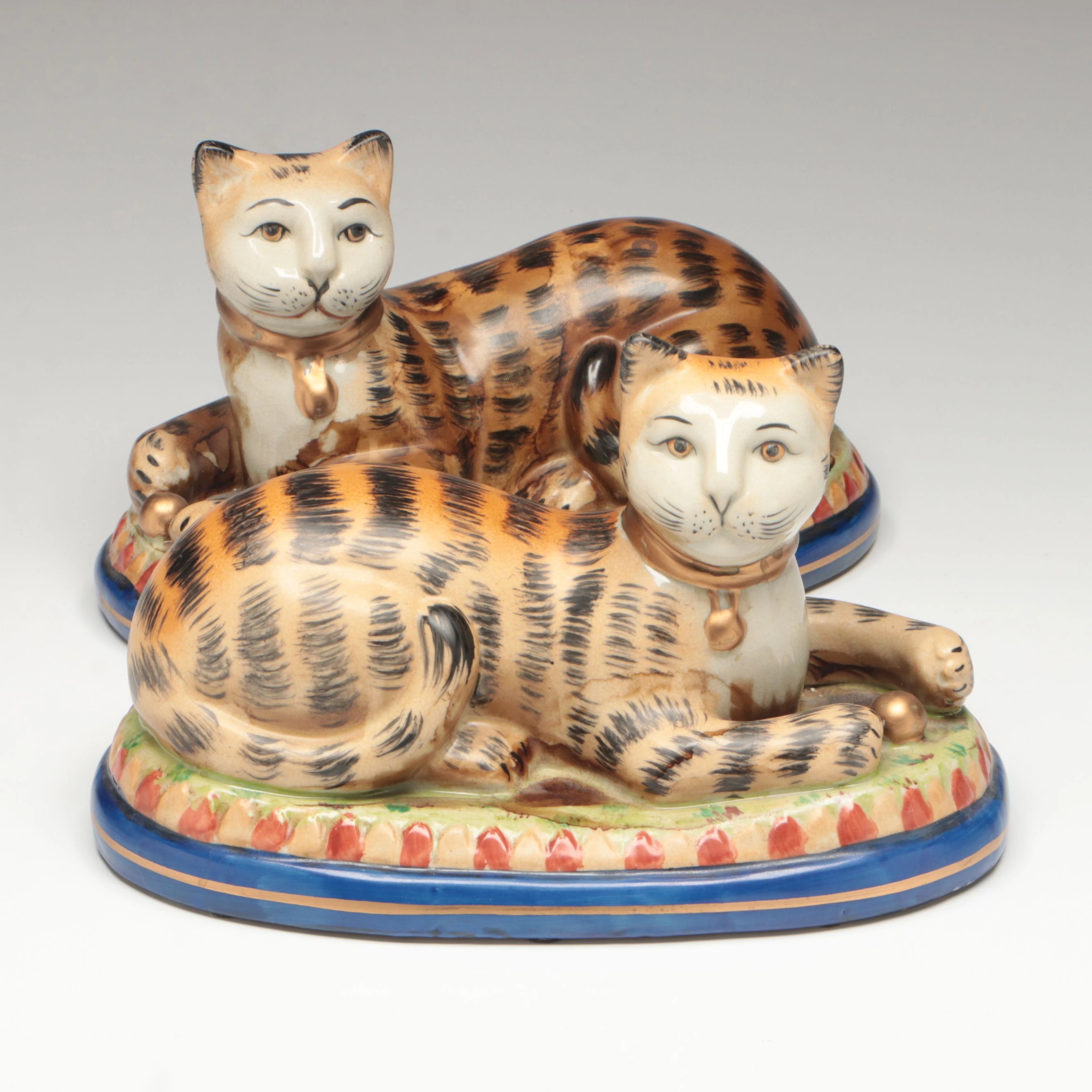 Pair of Enesco Staffordshire Style Porcelain Cat Figurines, 2001