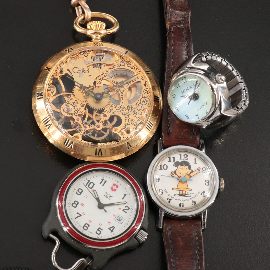 Collection of Quartz and Stem Wind Watches Featuring Swiss Army and Colibri