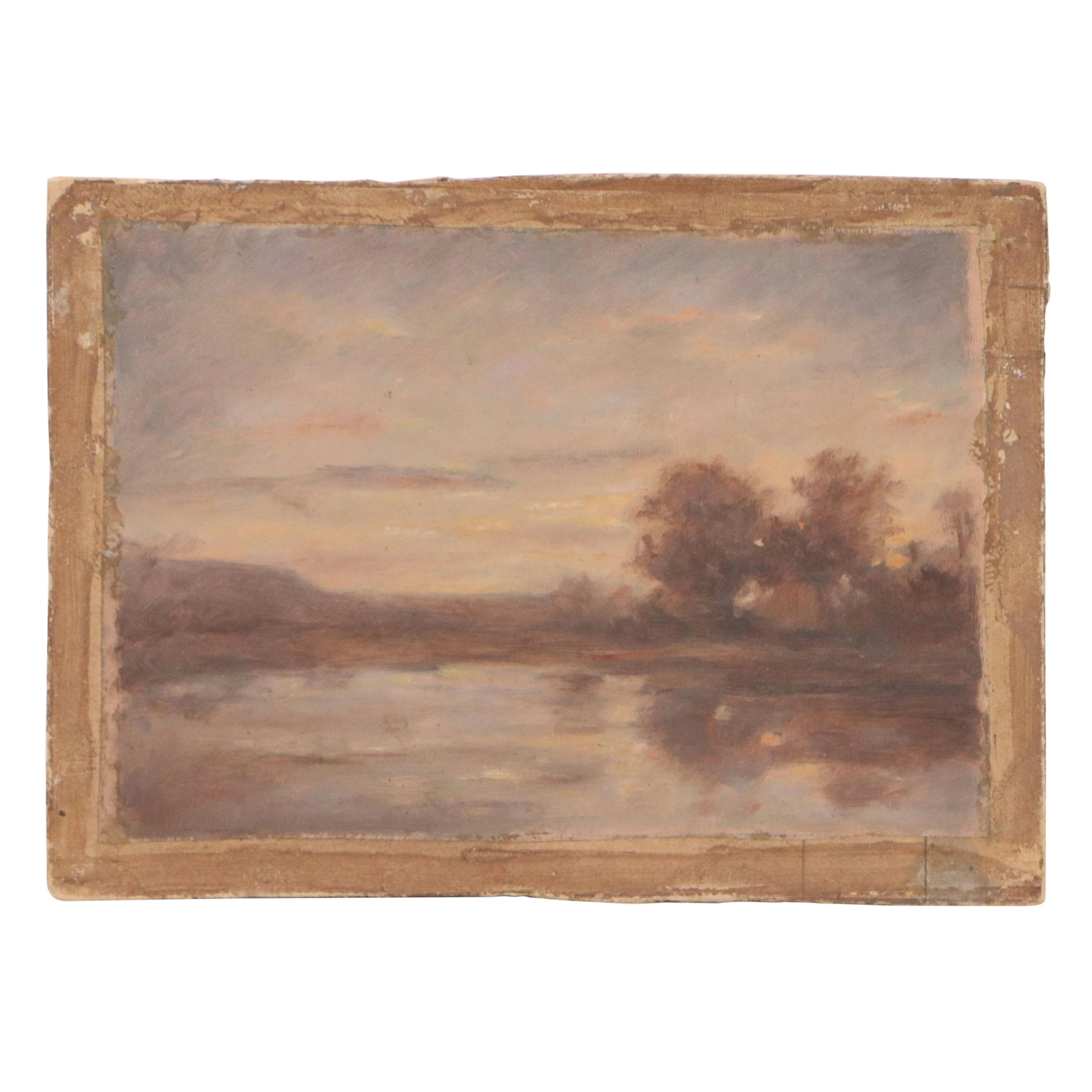Impressionistic Oil Painting of River Landscape, Early to Mid-20th Century
