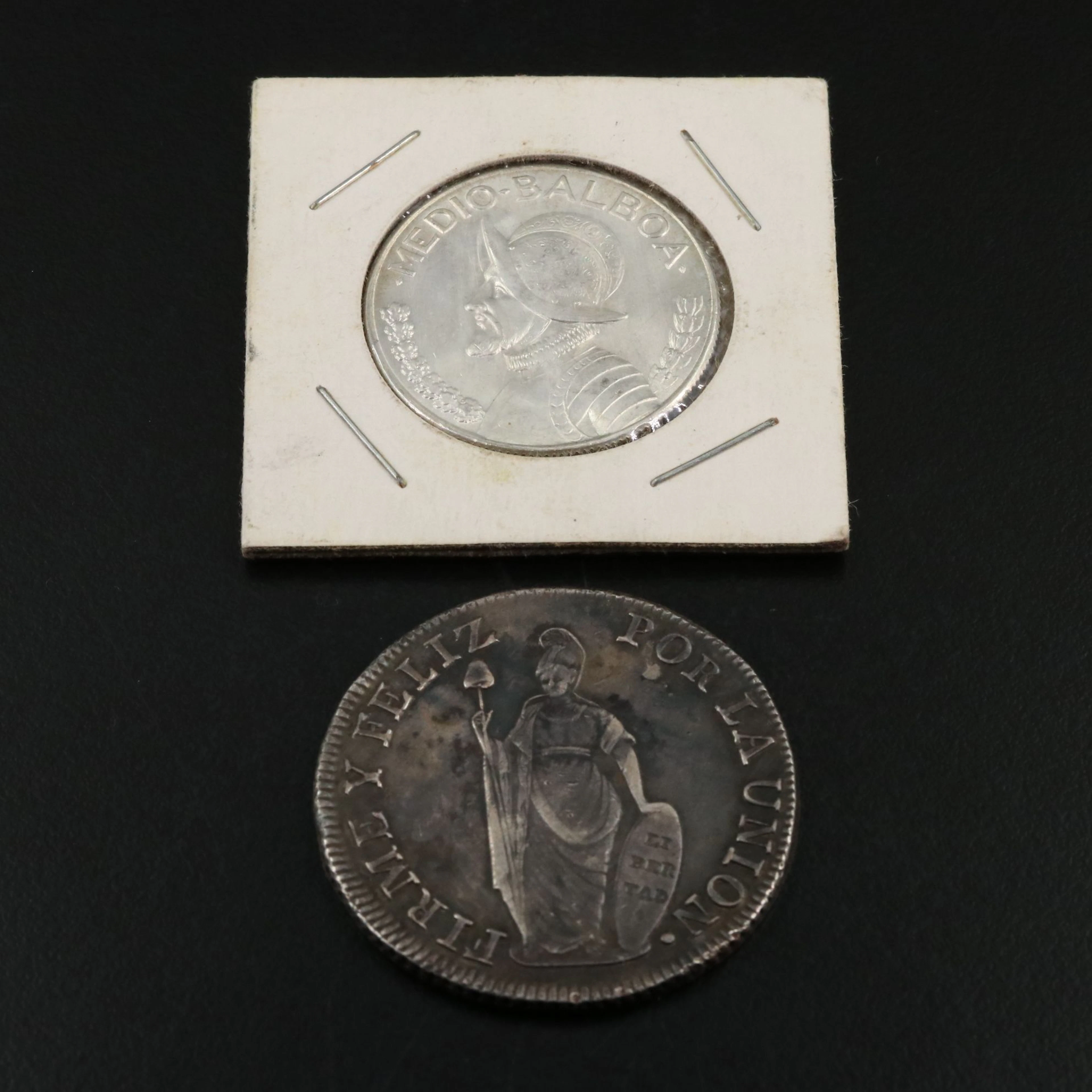 1837 Republic of North Peru 8-Reales Silver Coin and a Silver Coin from Panama