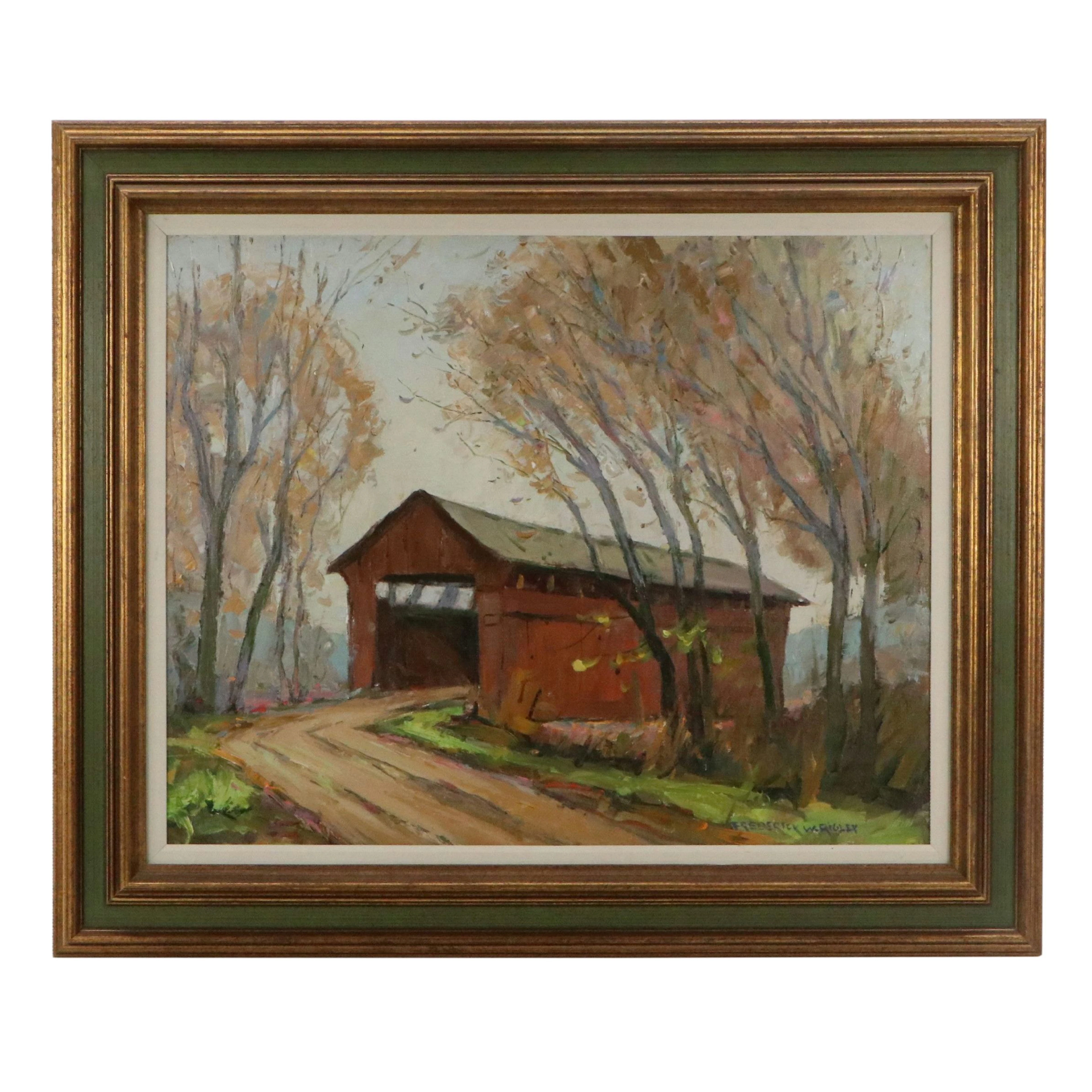 Frederick Wright Landscape Oil Painting "The Old Way," 20th Century